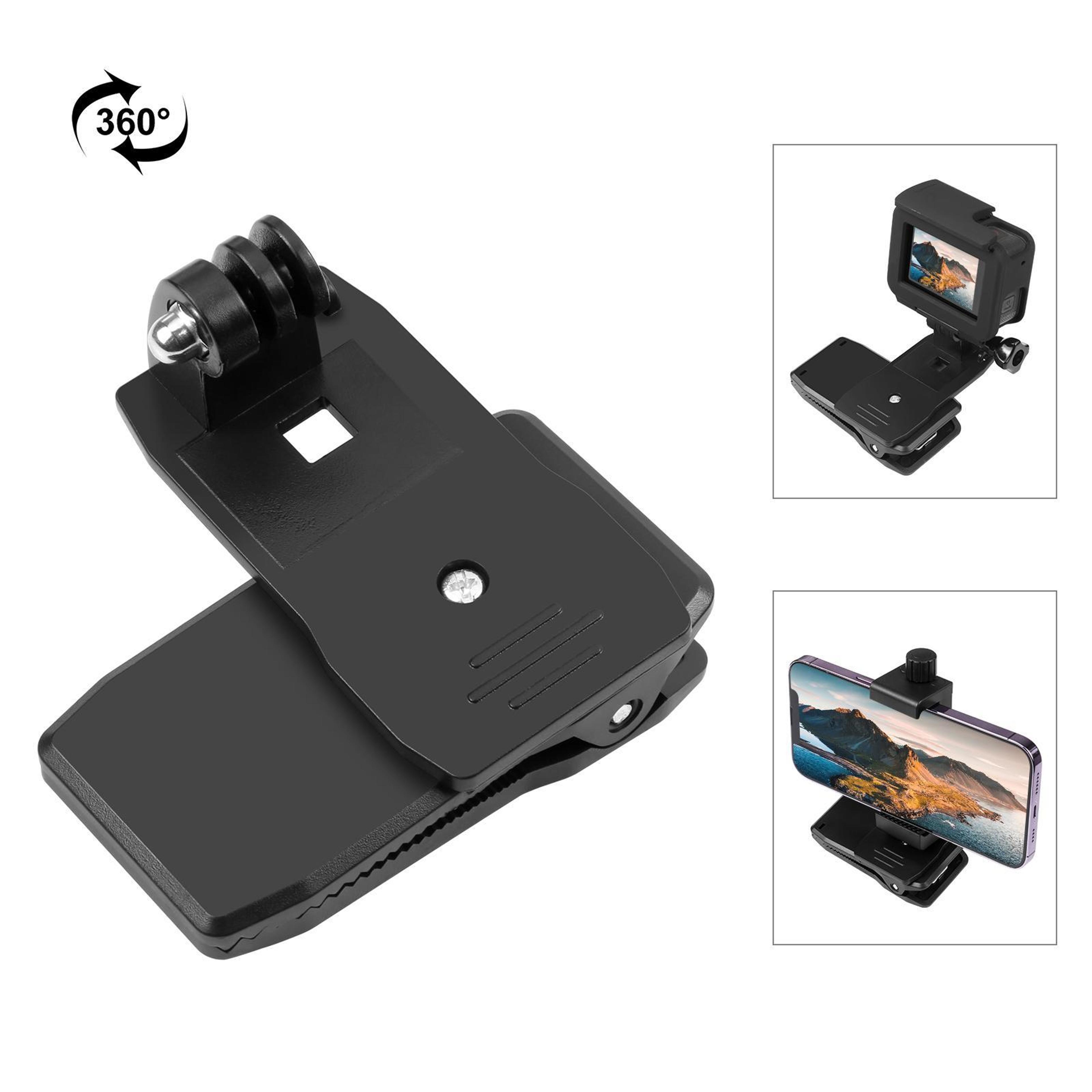 puluz 4 in 1 360° rotating action camera & phone mount clip kit for backpack & hat