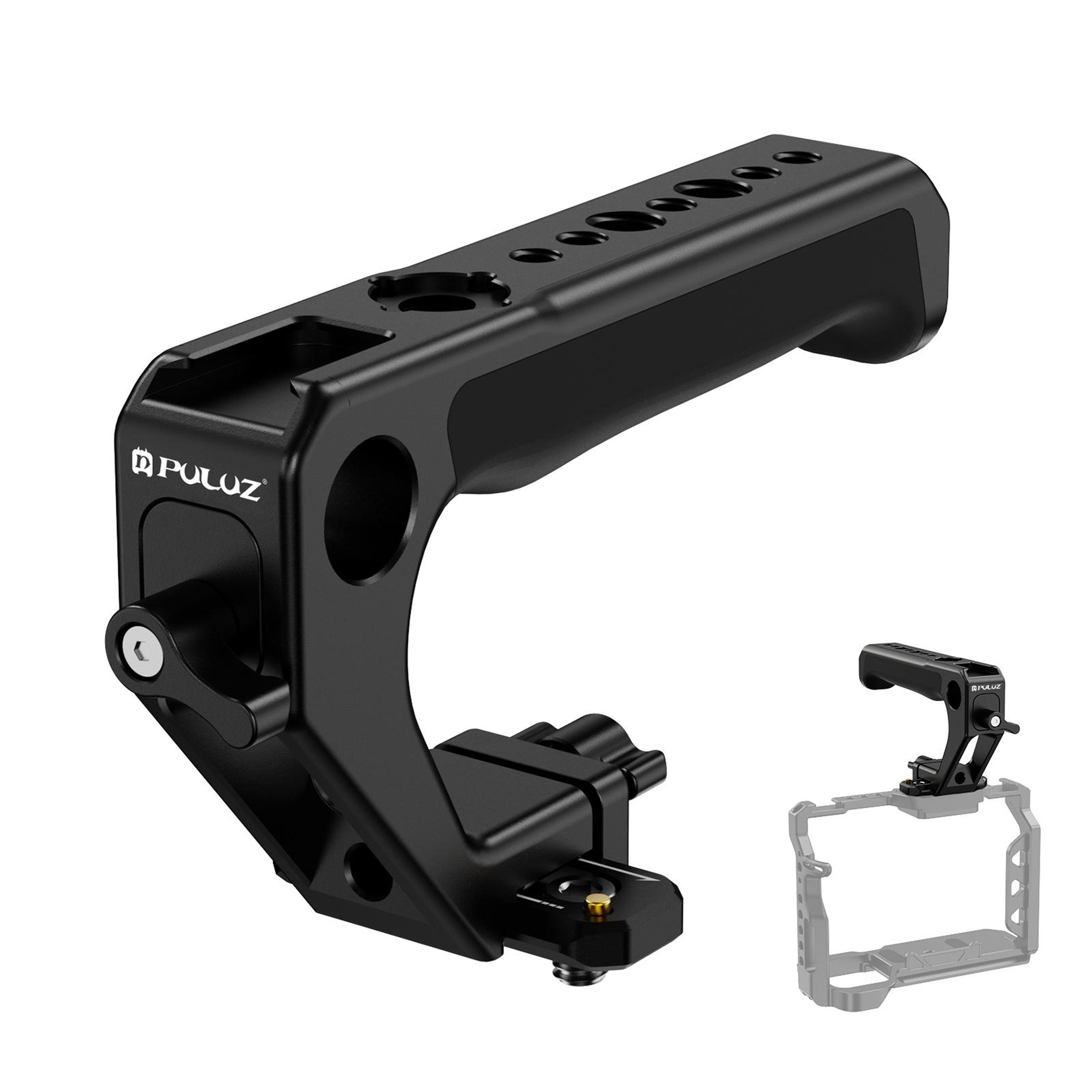 puluz quick release camera cage handle with cold shoe mount for dslr & video rig