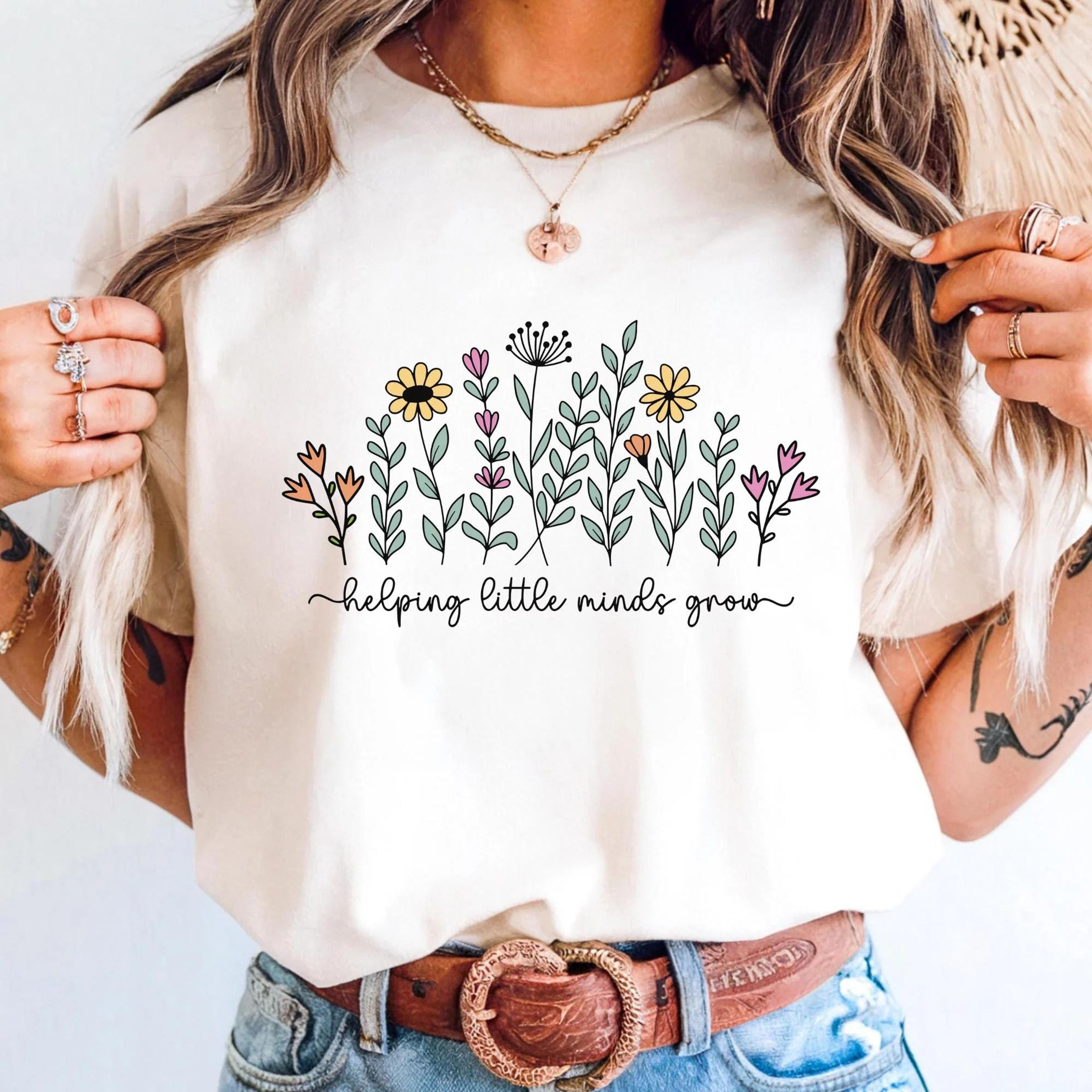 helping little minds grow teacher shirt, preschool teacher shirt, floral teacher tee, educator gift