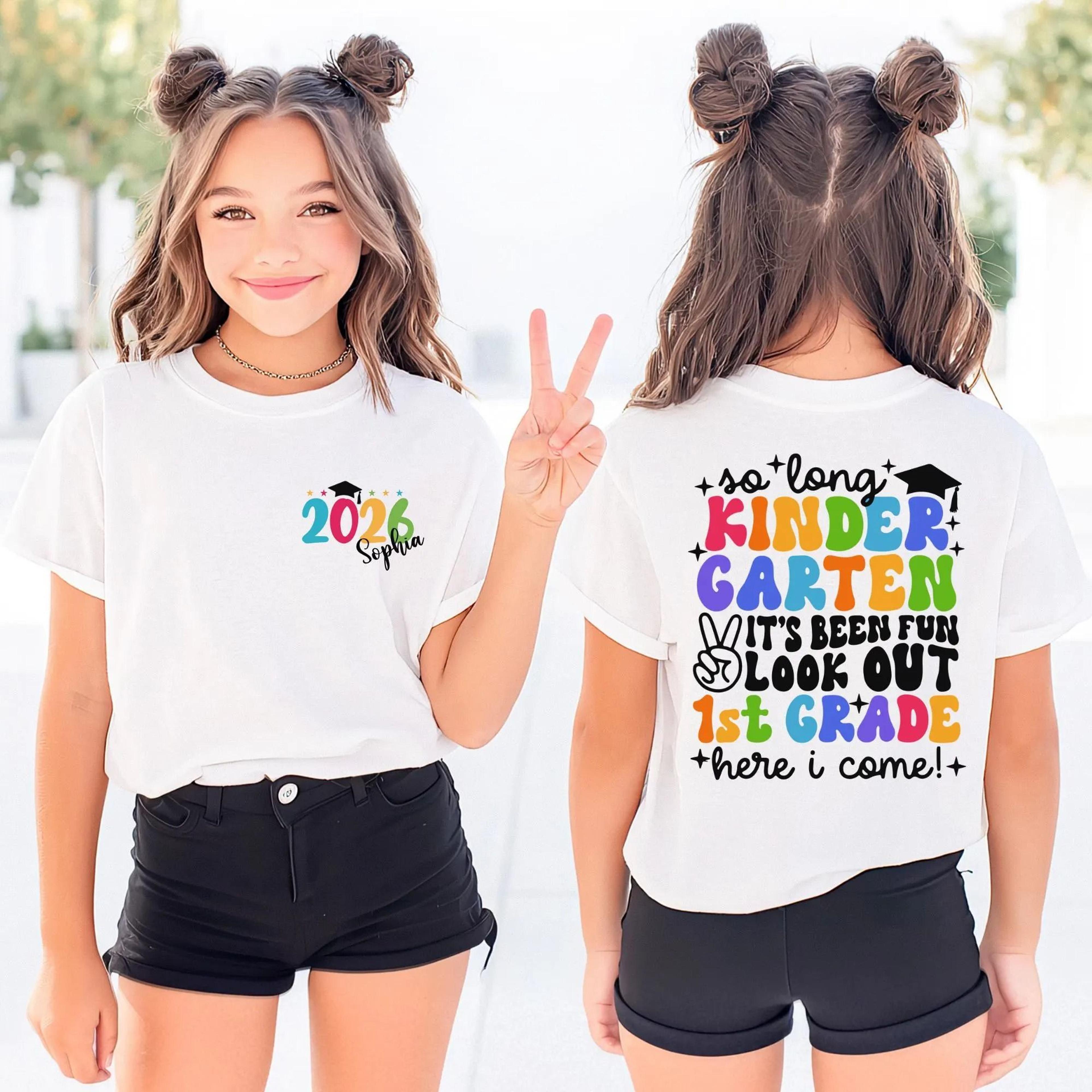 personalized kindergarten graduation shirt 2026 last day of kindergarten first grade here i come custom name tee