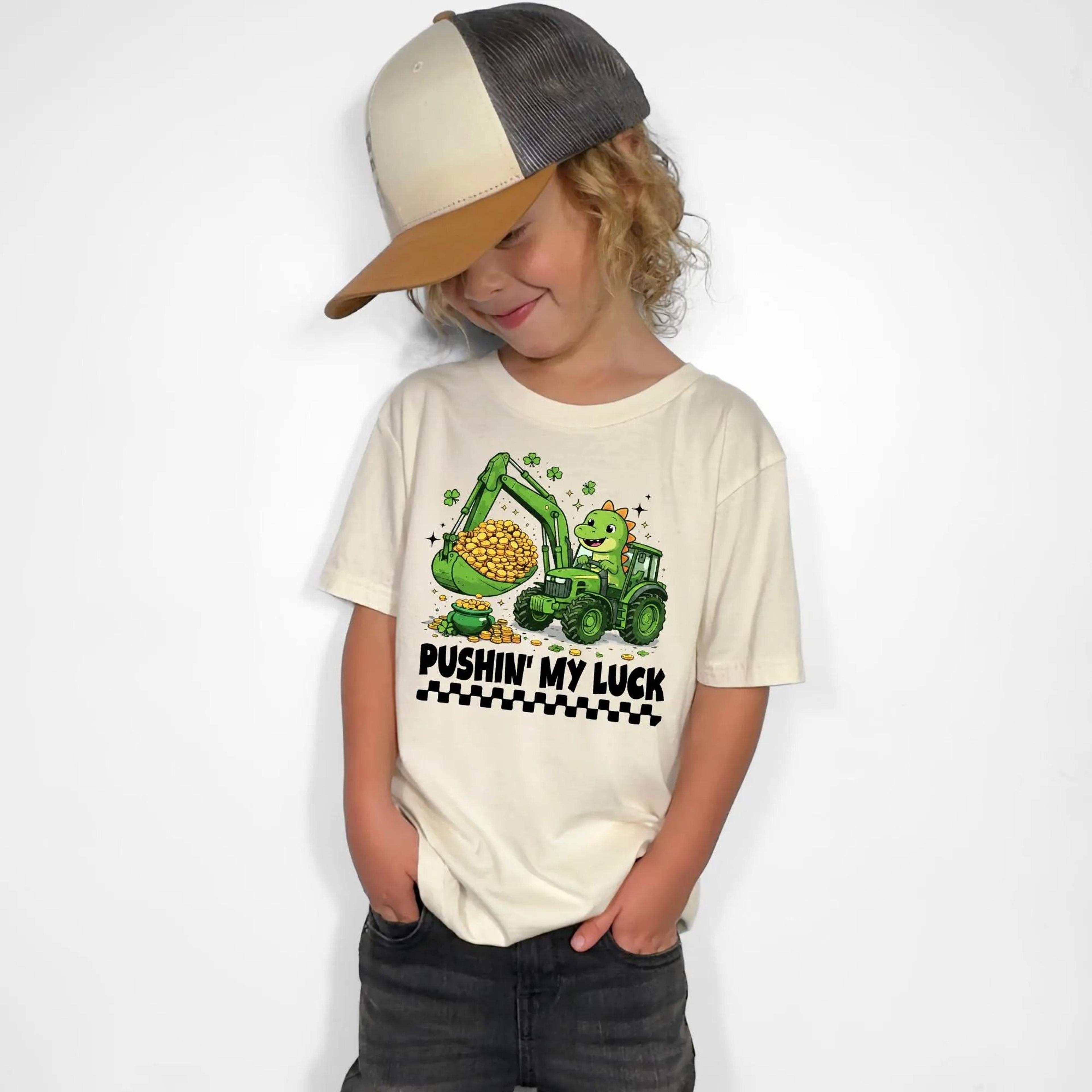 lucky st patricks day shirt for kids pushin my luck monster truck tee boys st patricks day outfit green clover shirt