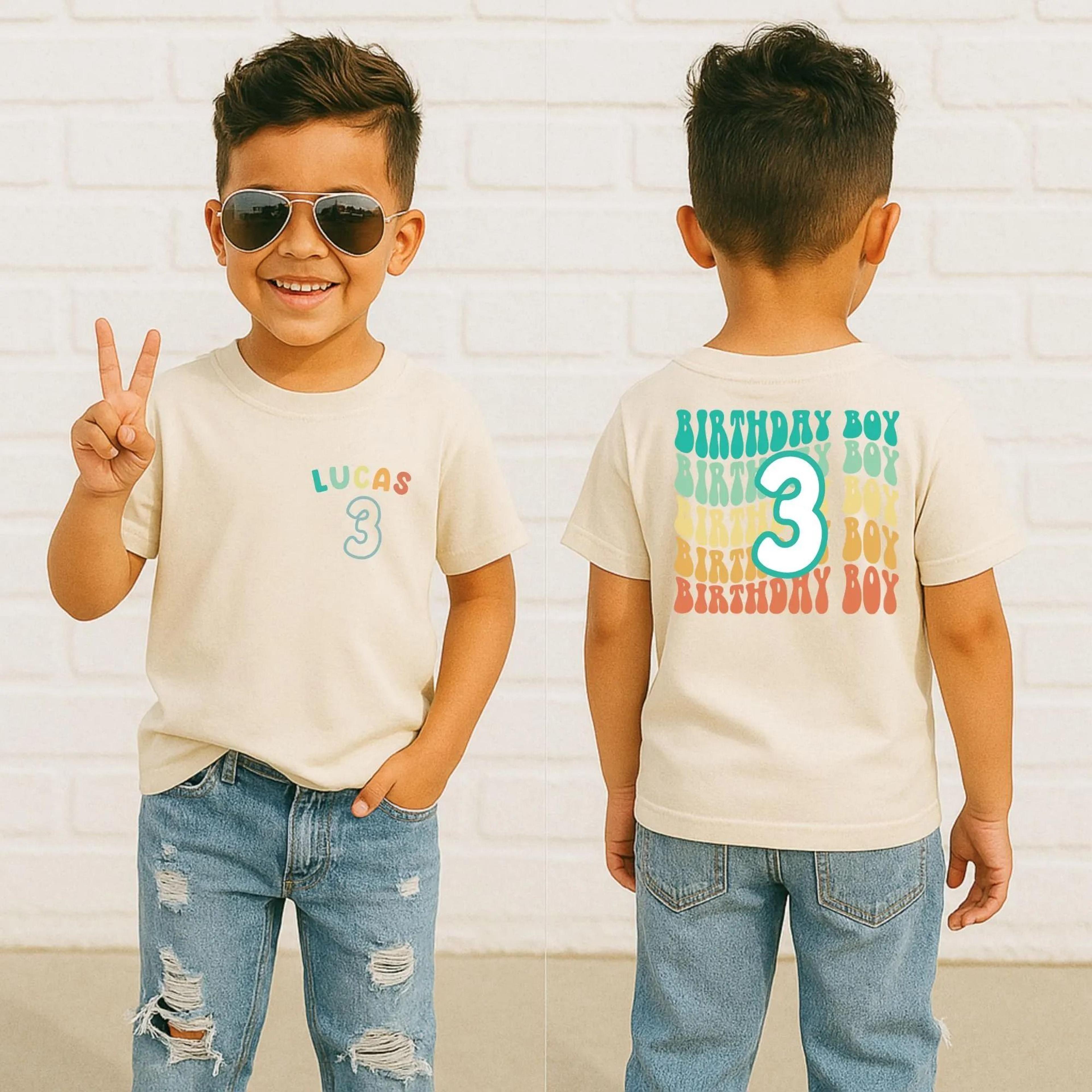 personalized 4th birthday boy shirt custom name birthday tee retro fourth birthday party shirt kids birthday outfit