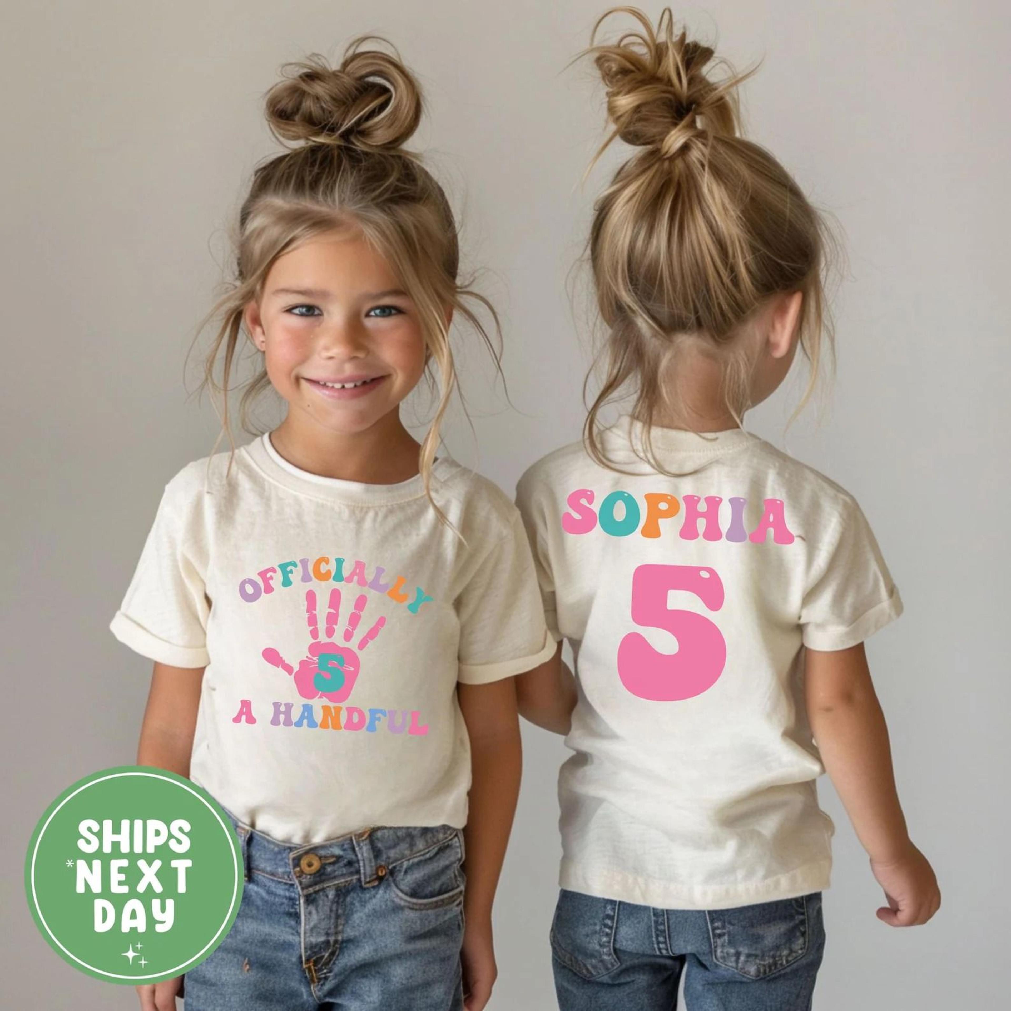 officially a handful 5th birthday girl shirt personalized 5th birthday tee custom name birthday outfit five year old gif