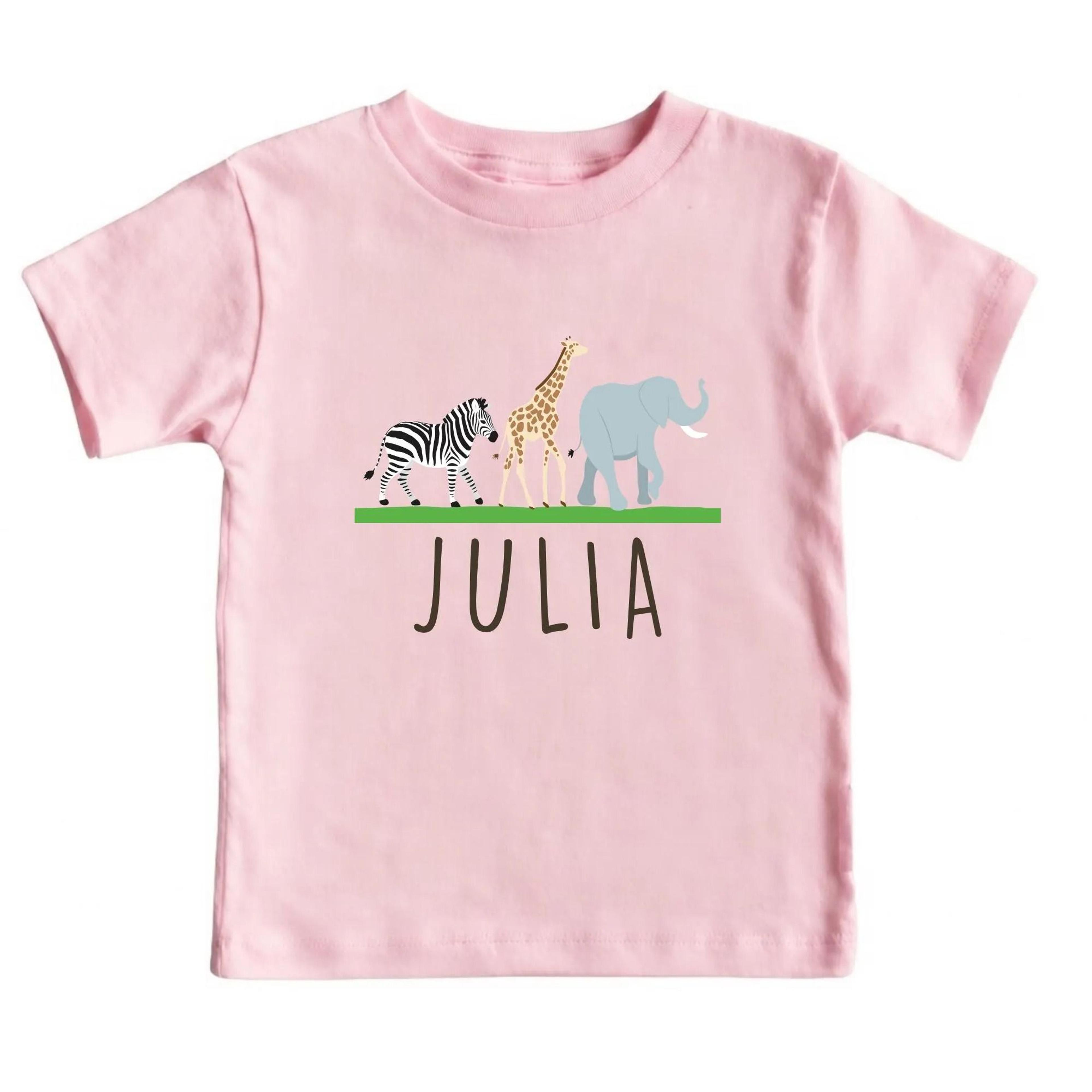 personalized safari animal shirt for girls custom name zoo animal tee elephant giraffe zebra toddler birthday gift