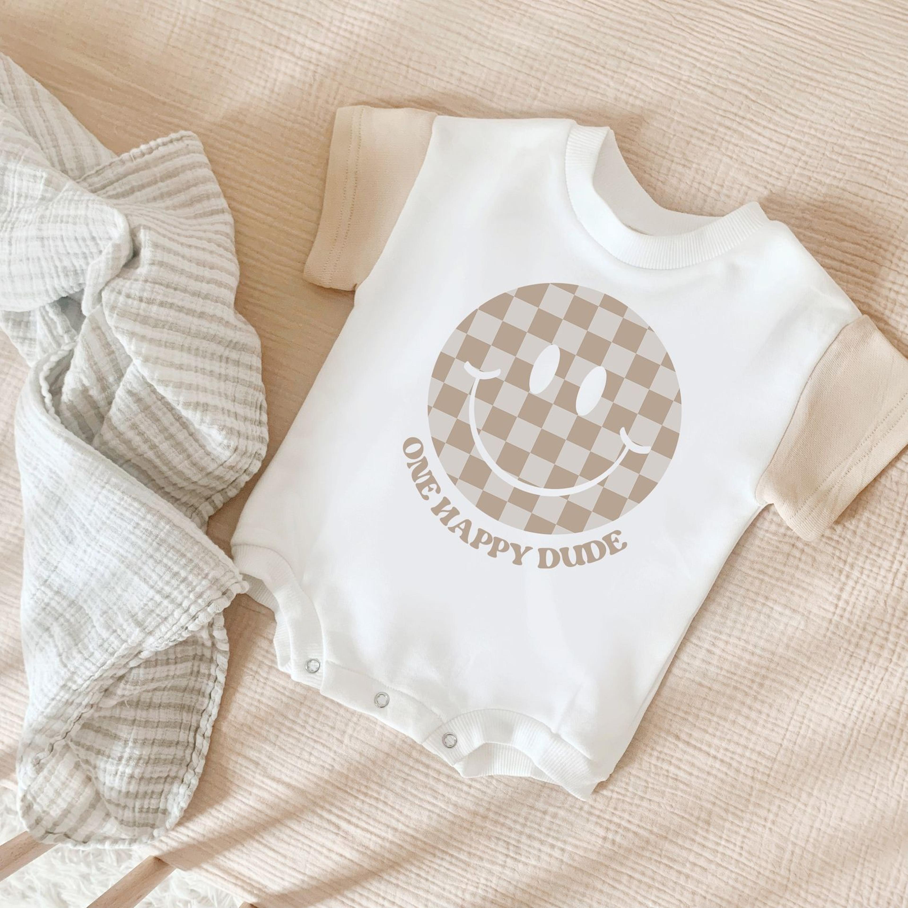 one happy dude romper, happy one birthday outfit, first birthday boy romper, retro birthday shirt, cake smash outfit