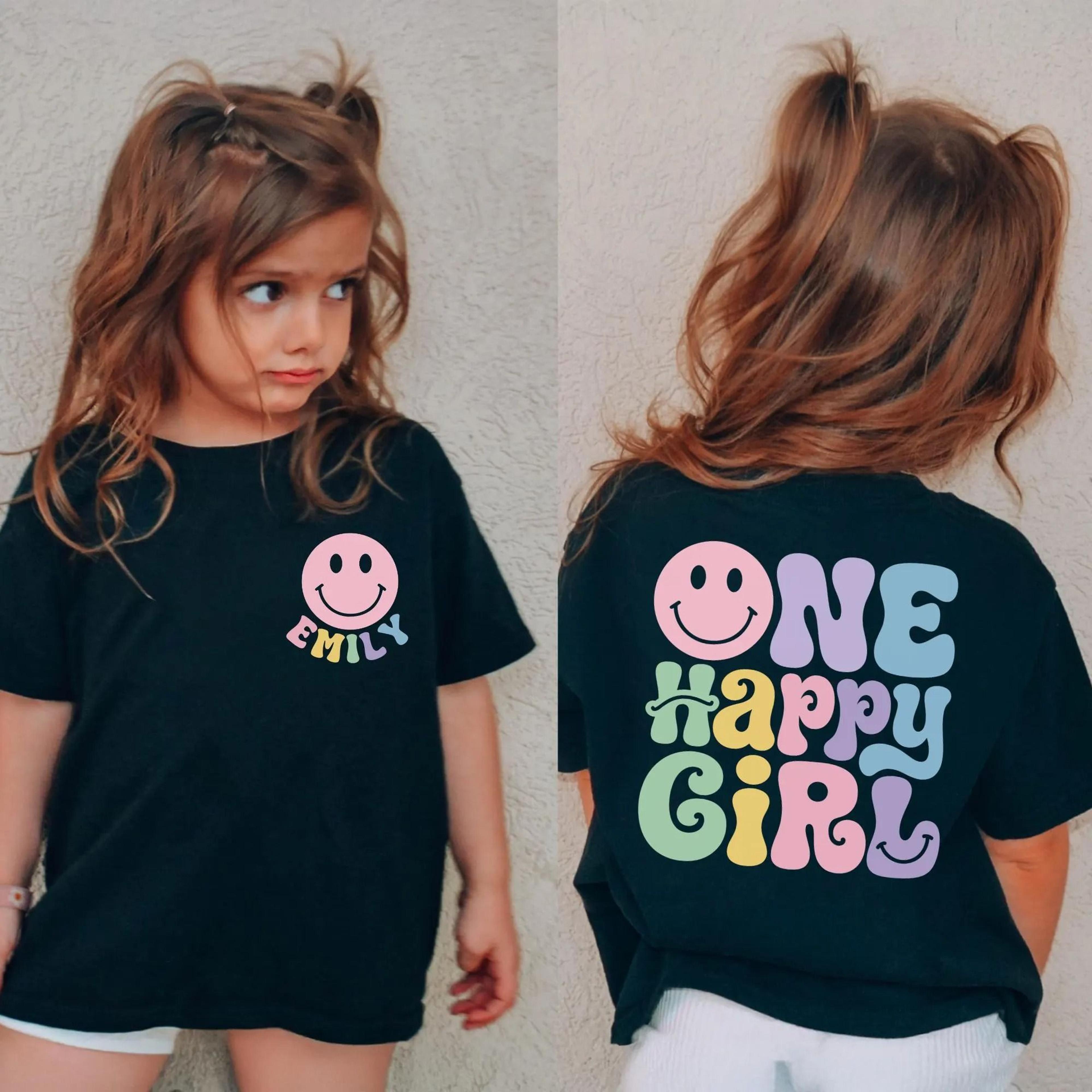 one happy girl shirt, retro smiley face shirt, cute toddler girl tee, positive vibes kids shirt, happy girl graphic tees