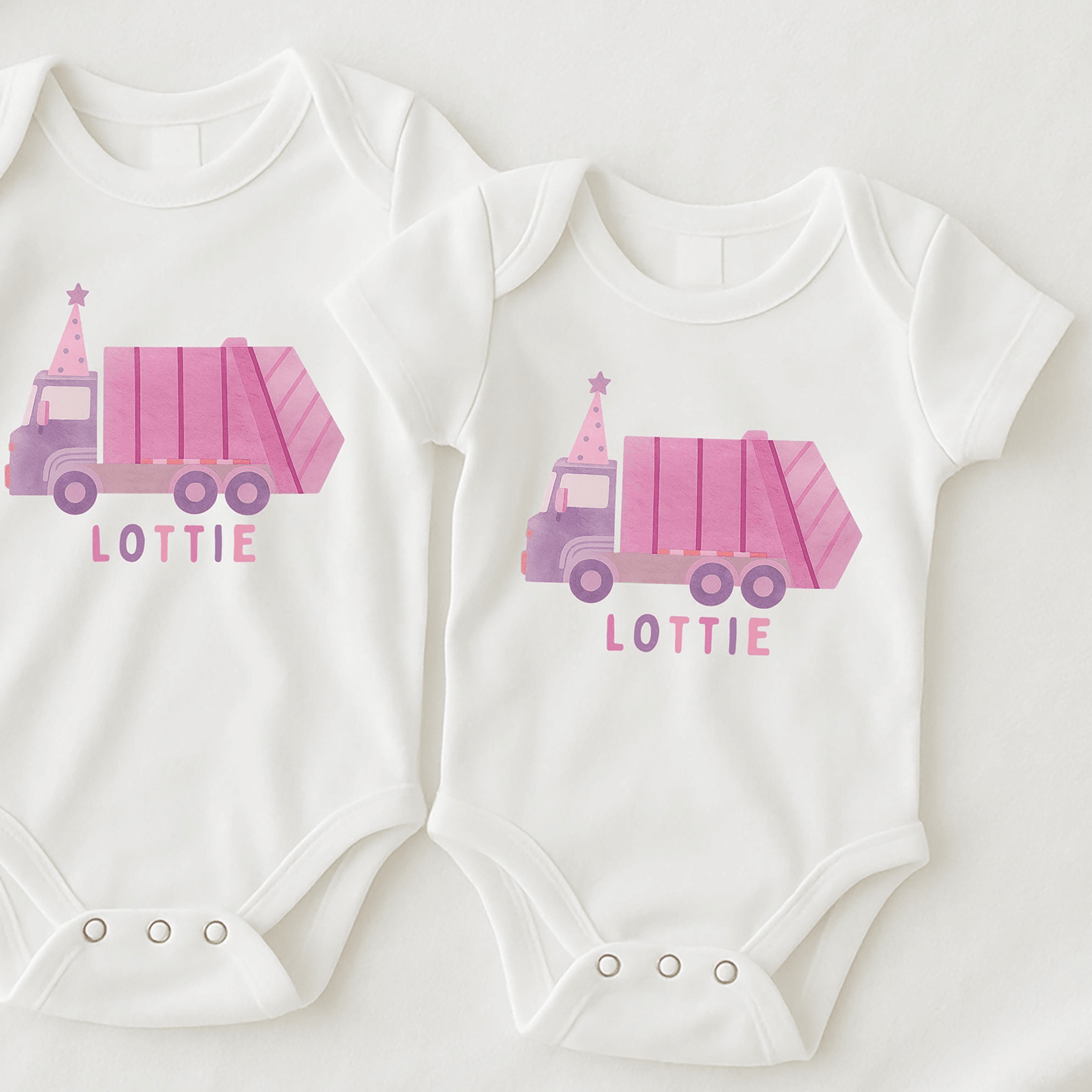 girly truck birthday outfit, pink garbage truck birthday romper, construction birthday shirt, birthday girl outfit