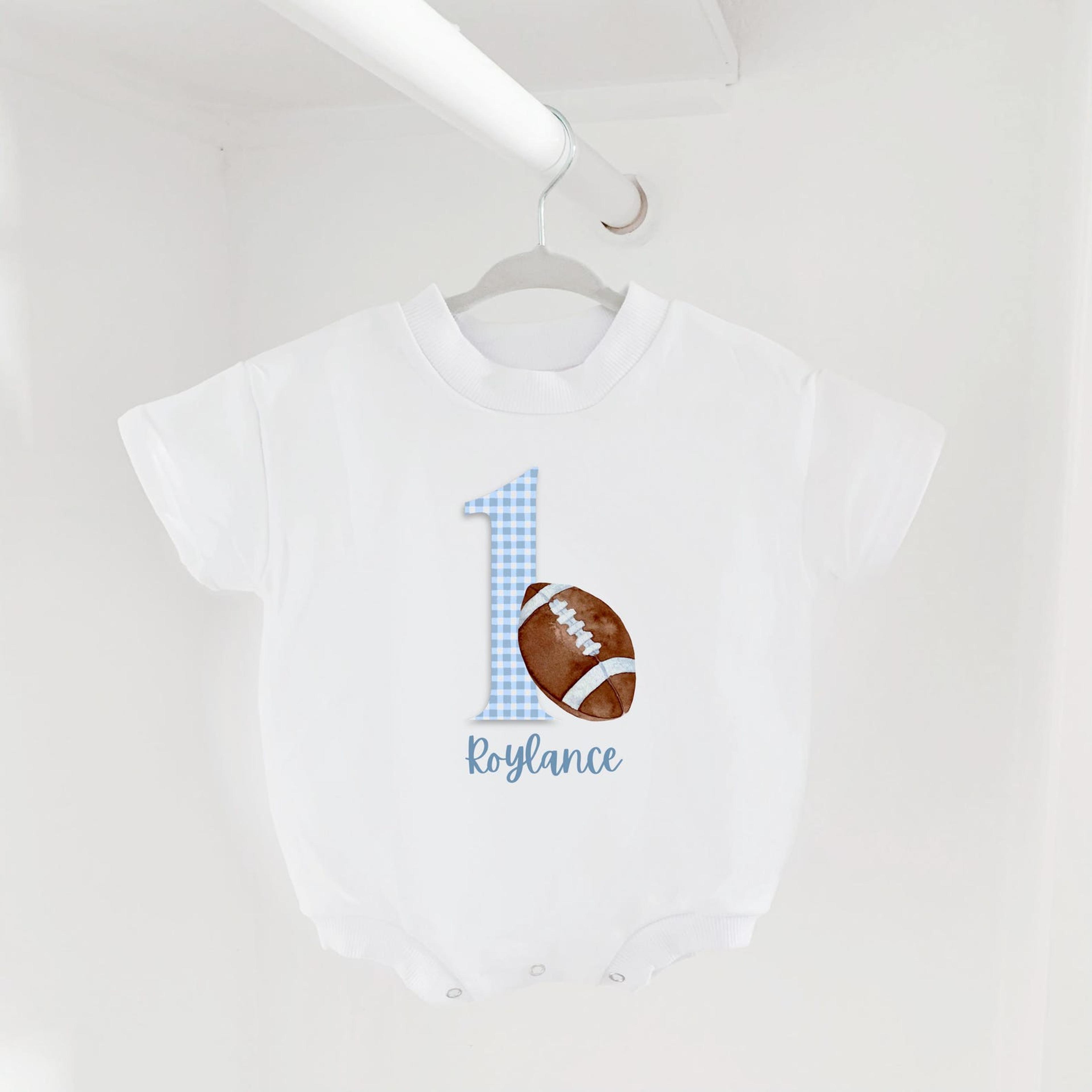 football first birthday outfit, rookie year birthday shirt, football birthday romper, first birthday tee, cake smash out