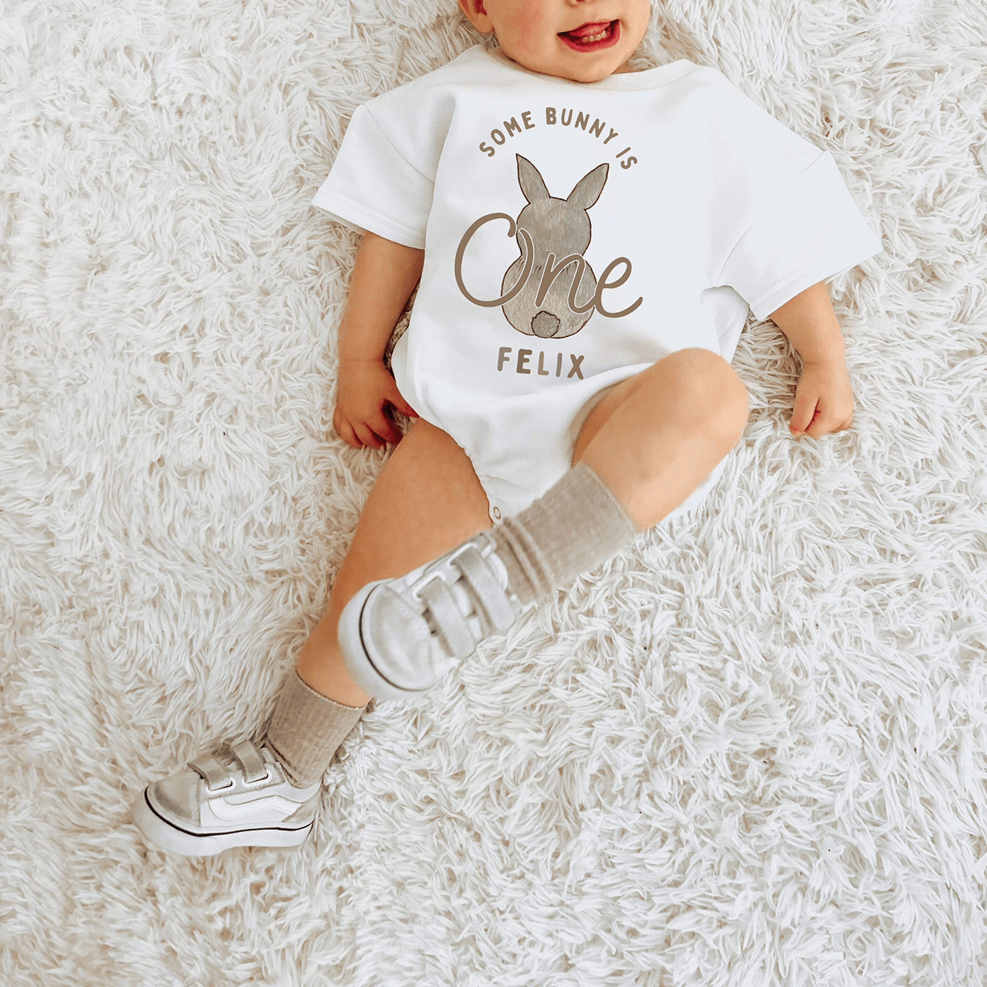 some bunny is one birthday outfit, bunny first birthday romper, rabbit birthday shirt, first birthday outfit, cake smash