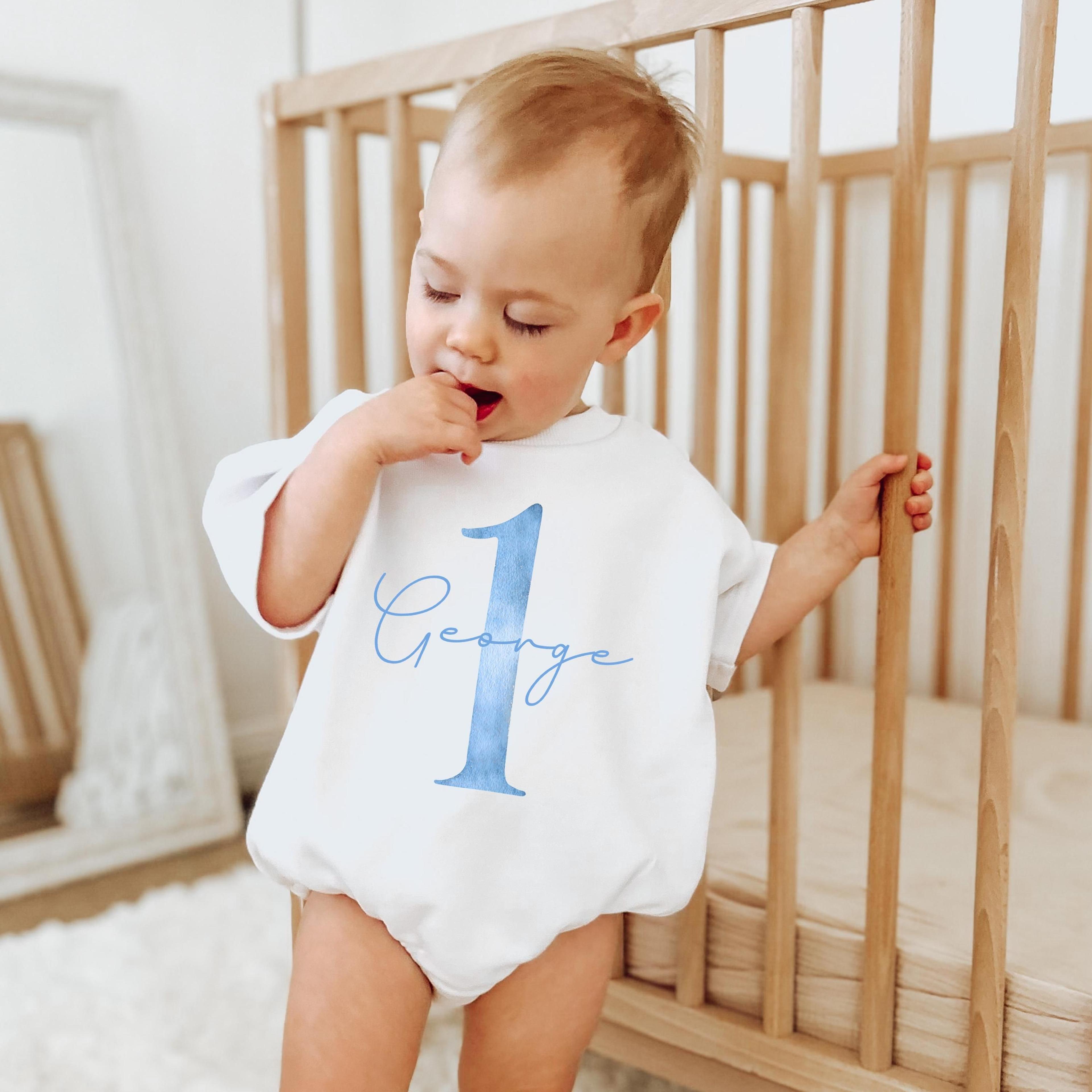 light blue first birthday outfit, 1st birthday romper, birthday boy shirt, personalized birthday outfit, cake smash outf