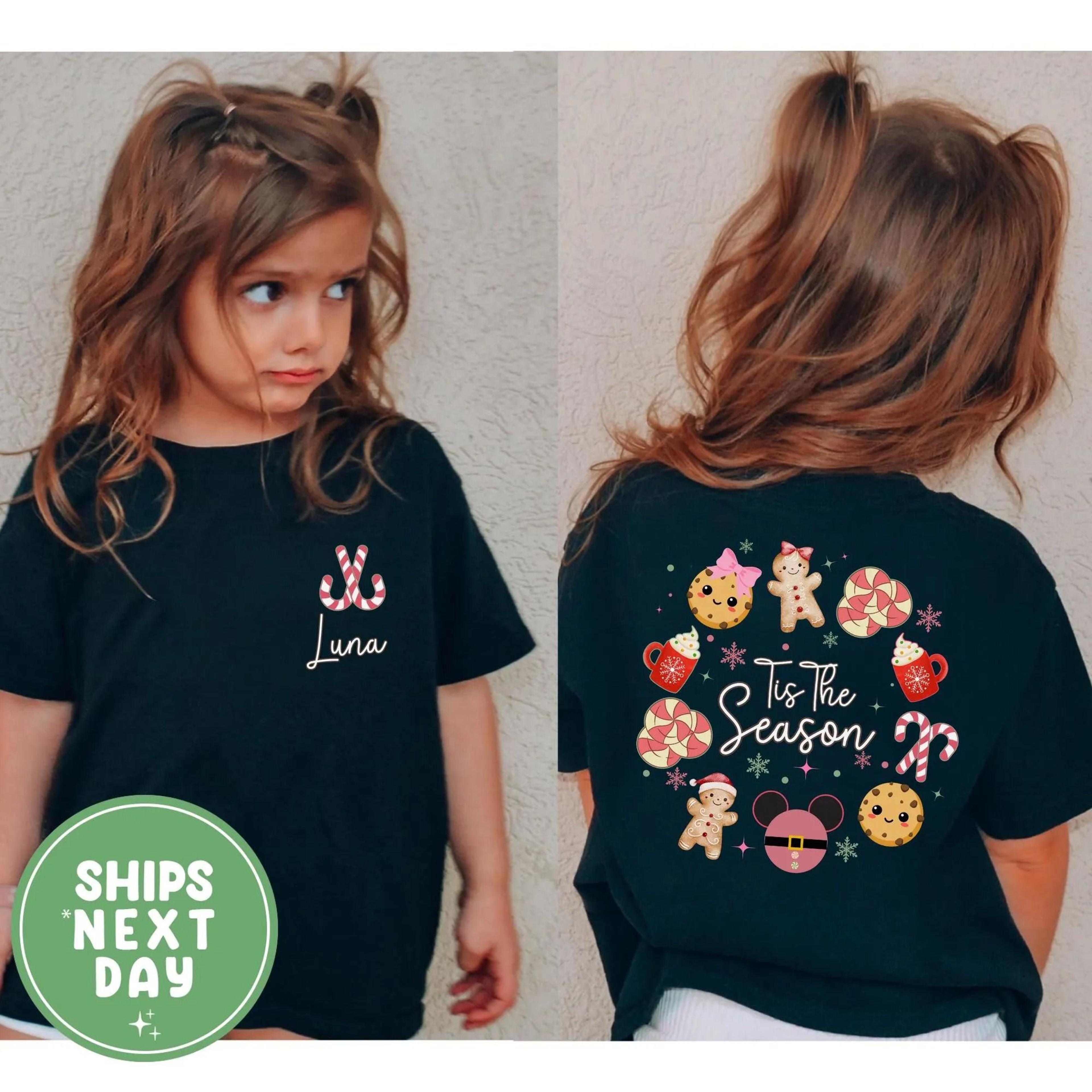 personalized christmas shirt for girls, tis the season christmas shirt, custom name christmas tee, kids holiday shirt