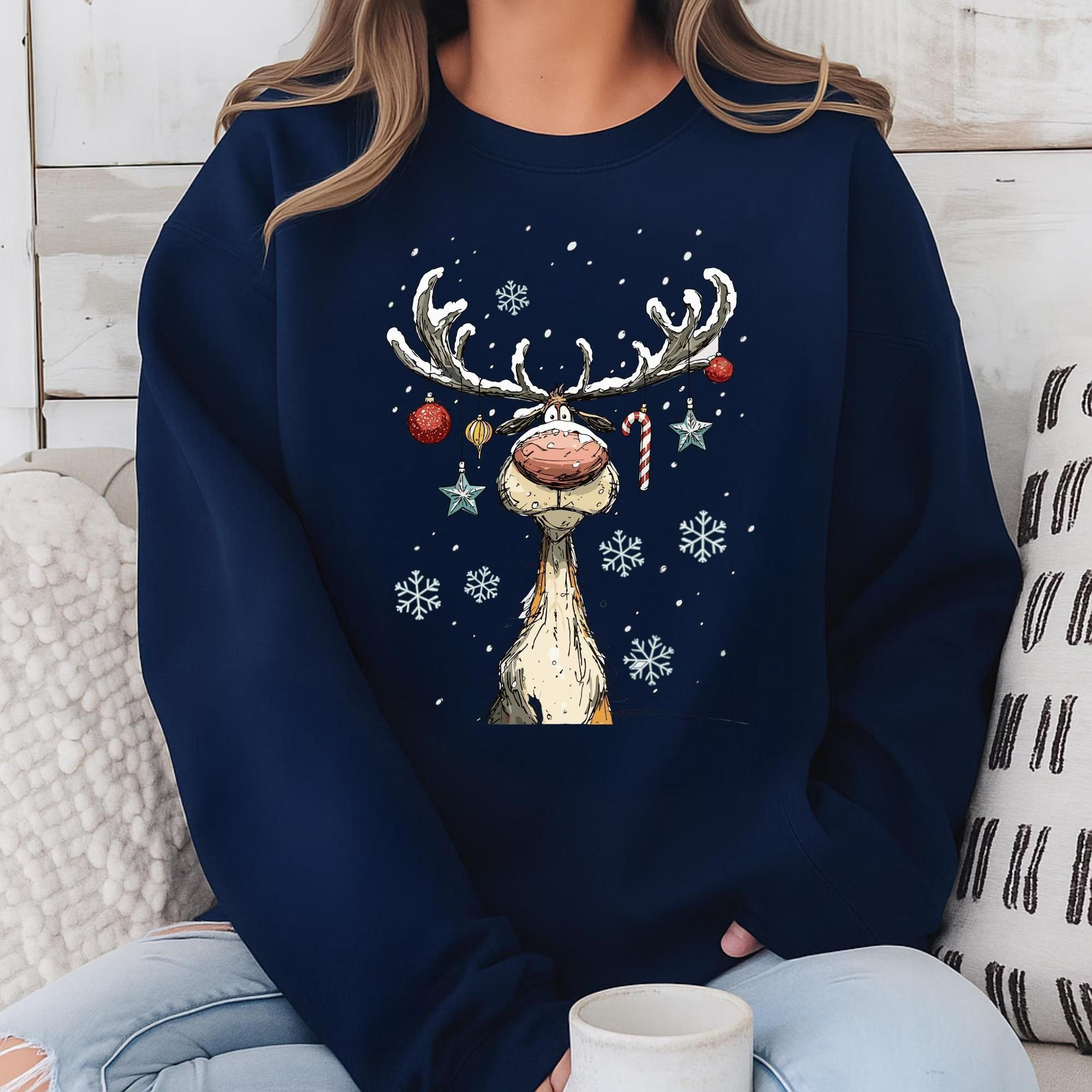 funny christmas reindeer sweatshirt, cute moose christmas sweatshirt, winter holiday sweatshirt, cozy christmas crewneck