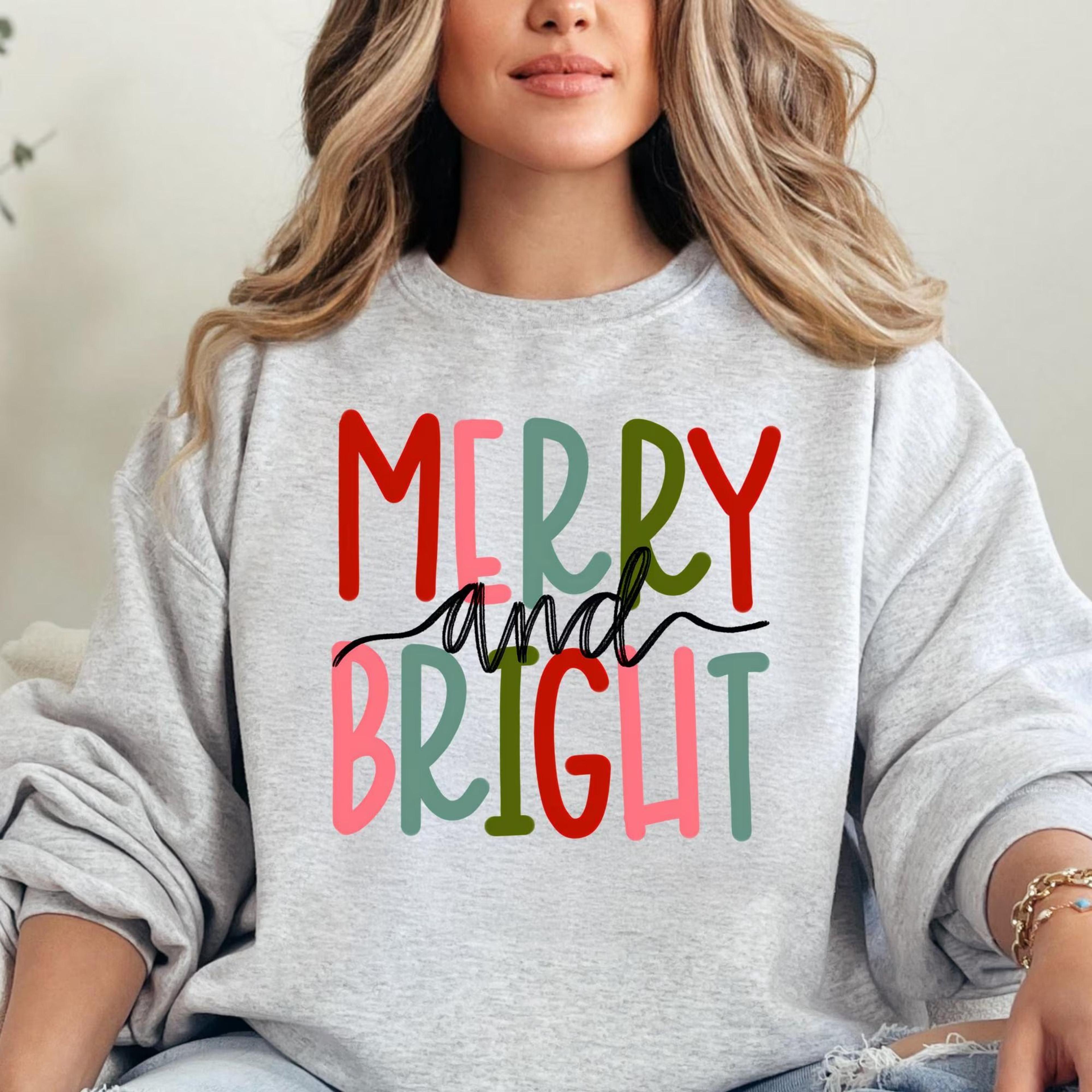 merry and bright christmas sweatshirt, colorful christmas crewneck, merry bright holiday sweatshirt, festive winter swea