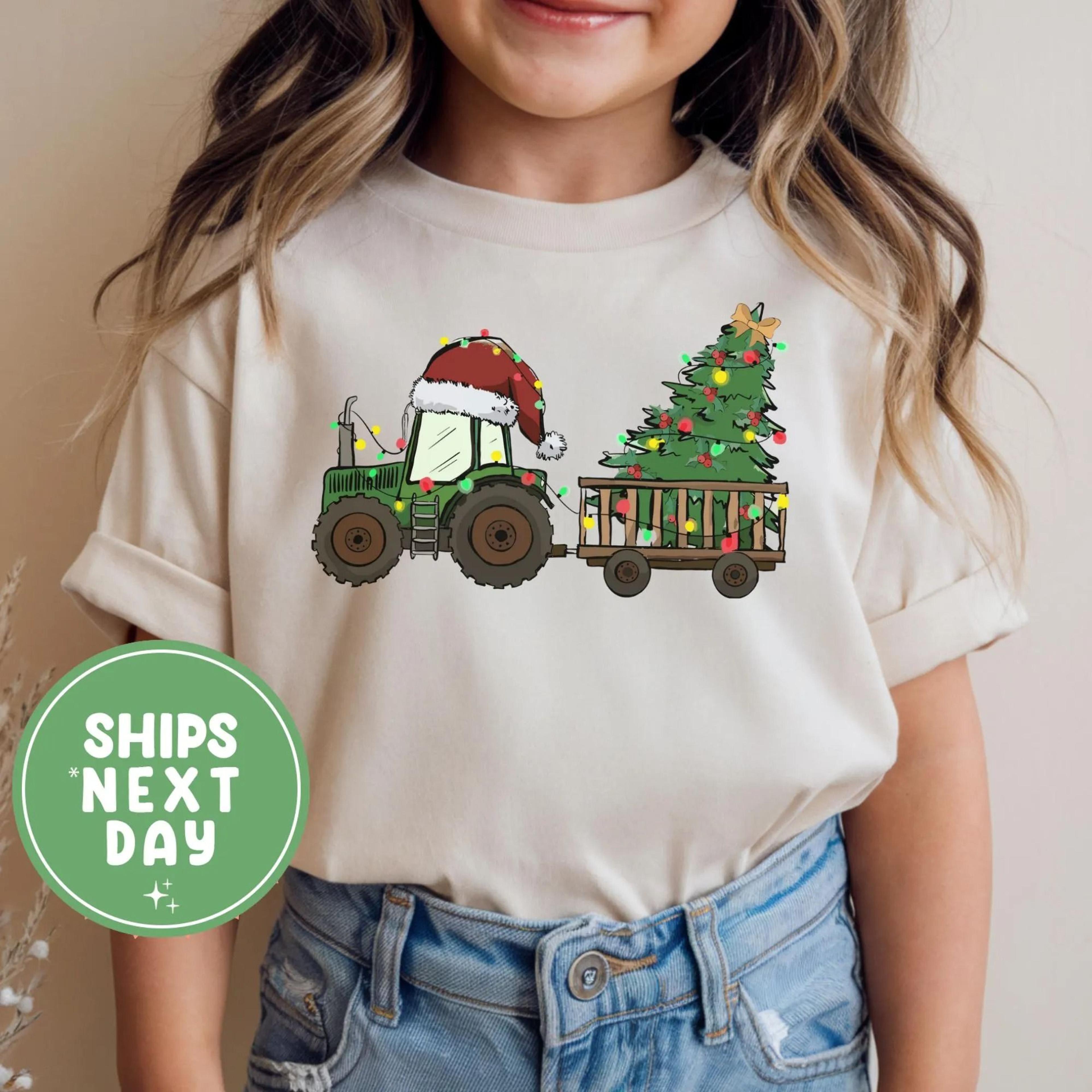 christmas tractor shirt, farm christmas shirt, tractor christmas tree shirt, kids christmas tractor tee, farm kid tees