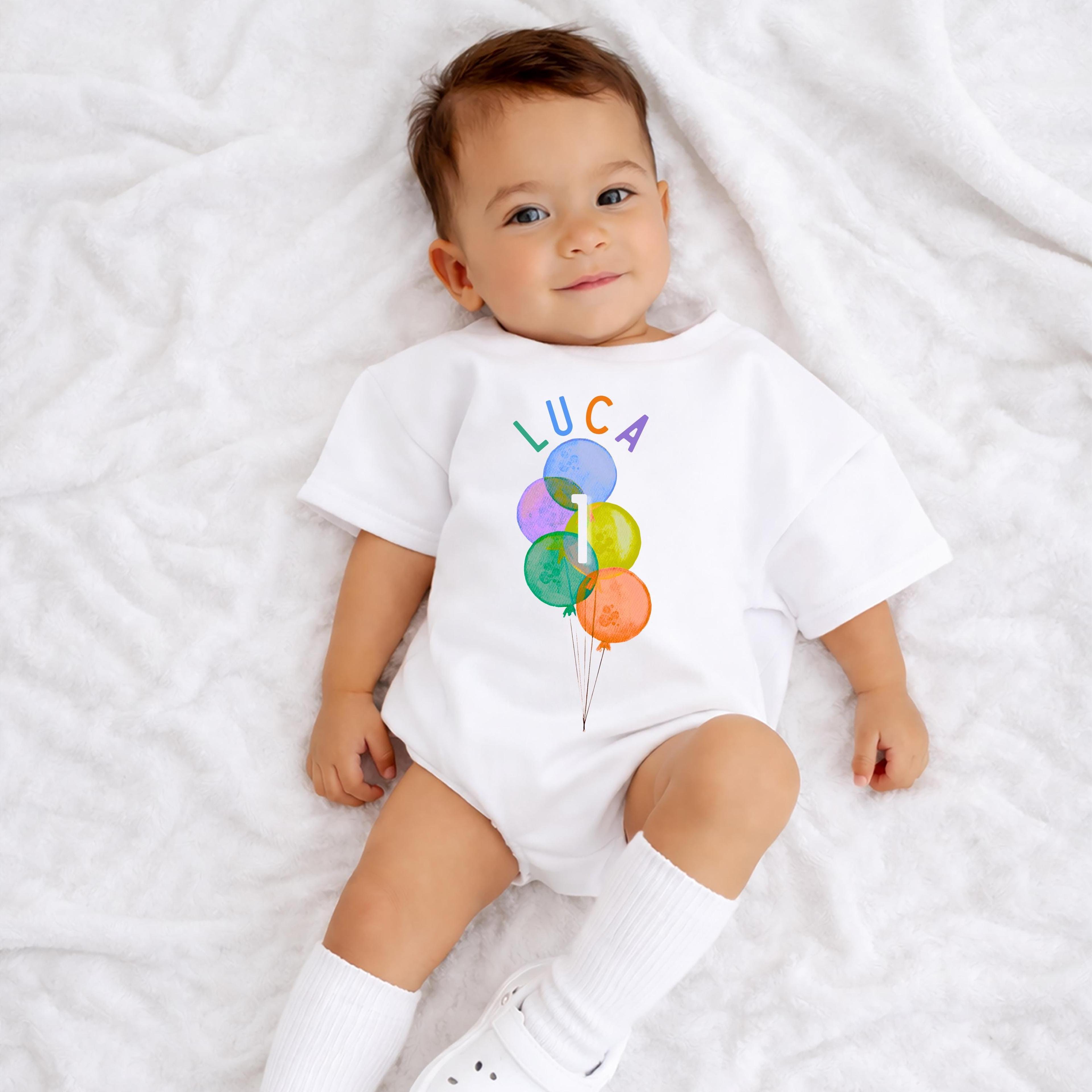 rainbow balloon first birthday outfit, rainbow birthday romper, 1st birthday shirt, balloon birthday outfit, cake smash