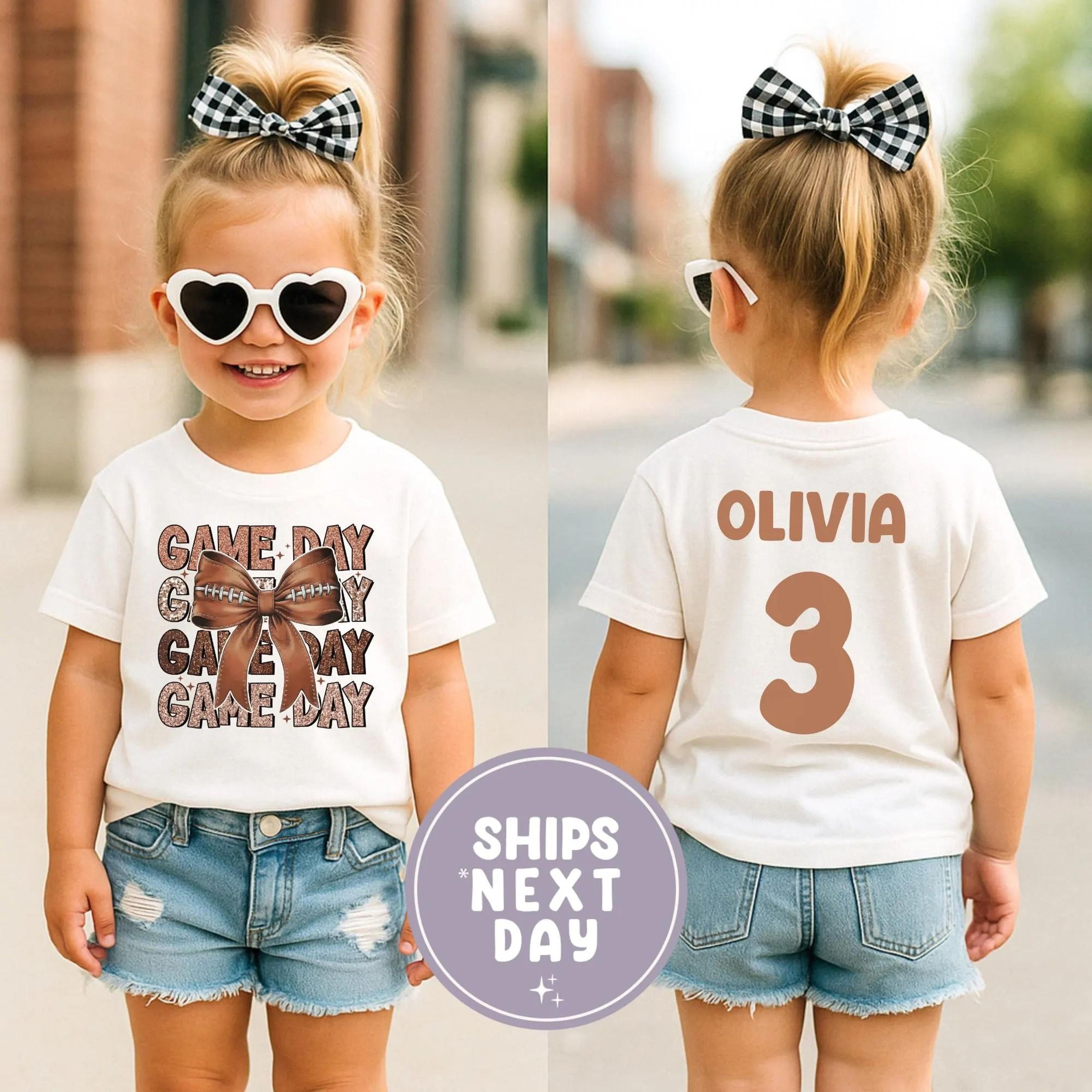 personalized football game day shirt, custom girls football shirt, football bow shirt, custom name number tee