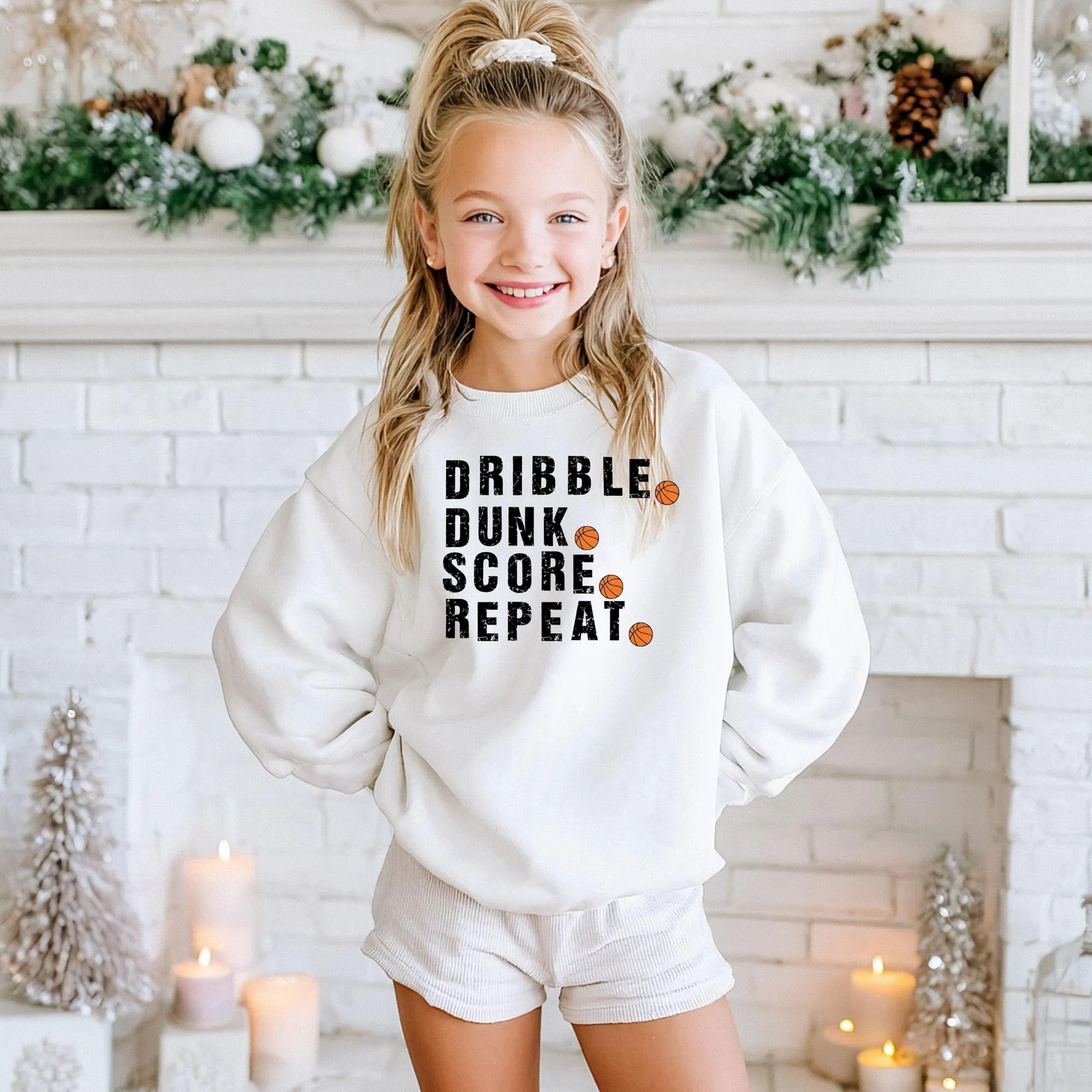 basketball sweatshirt youth, dribble dunk score repeat sweatshirt, kids basketball shirt, basketball player gift