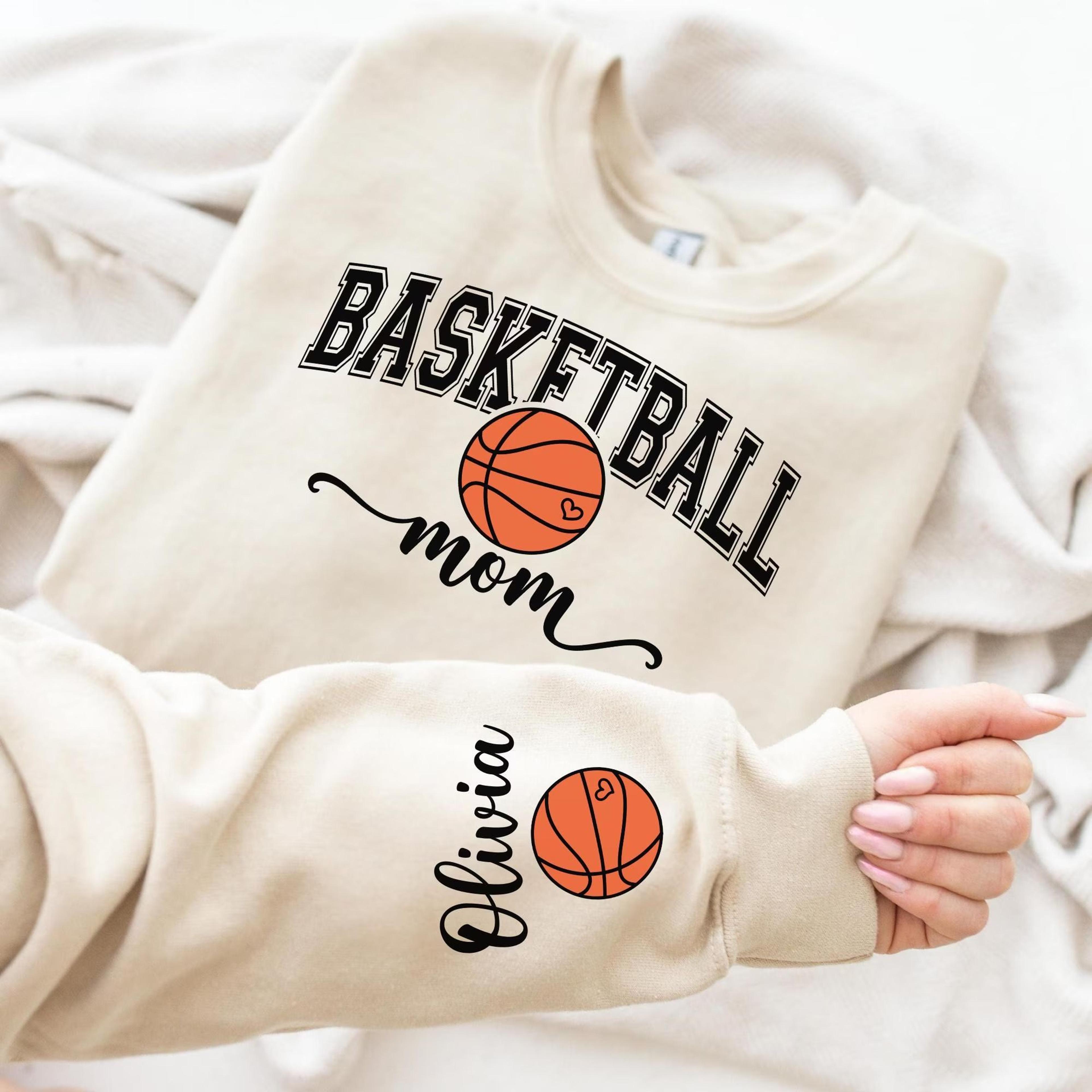 basketball mom sweatshirt, personalized basketball mom crewneck, custom sleeve name sweatshirt, basketball mama shirt