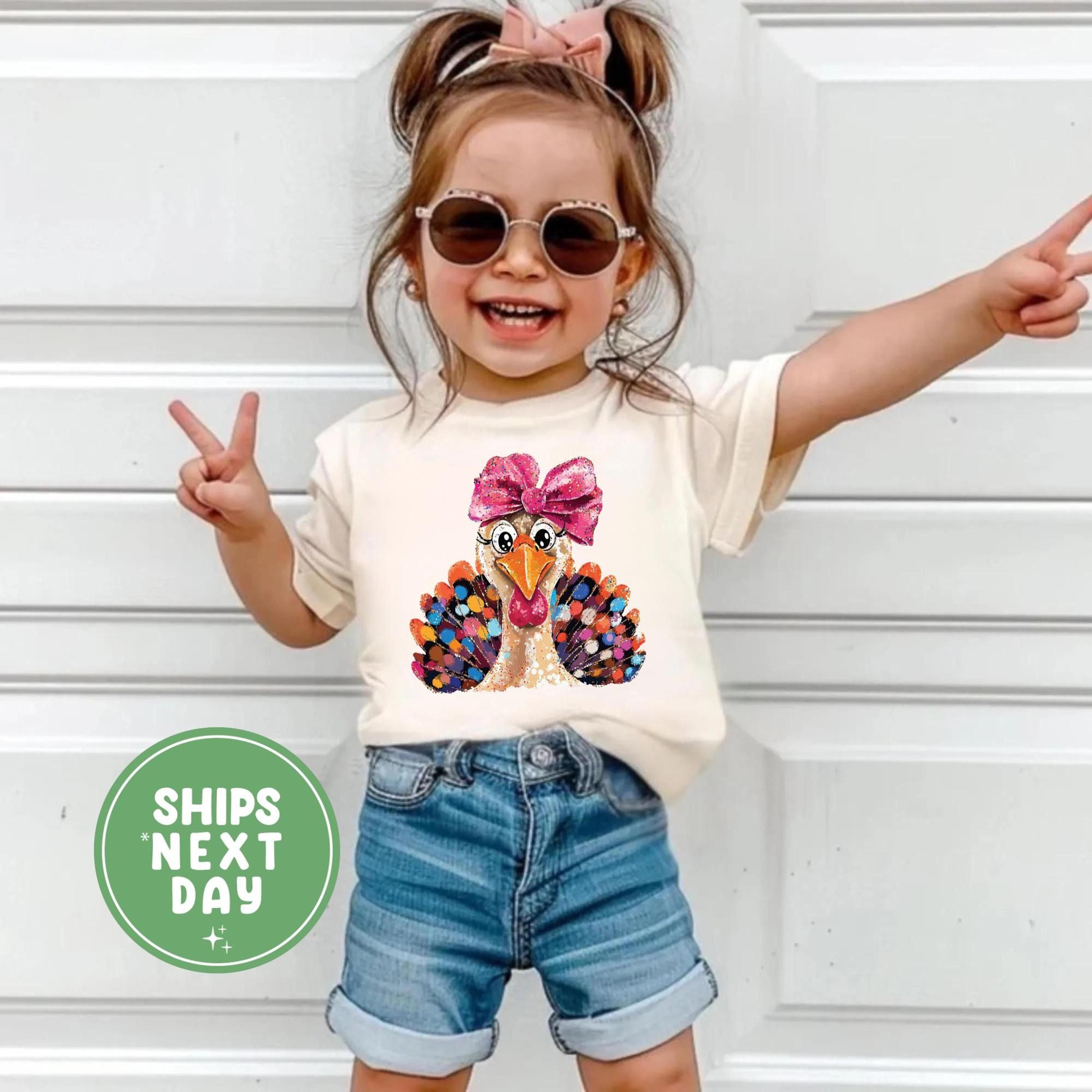 girls thanksgiving turkey shirt, cute turkey bow shirt, toddler thanksgiving tee, turkey day outfit for girls