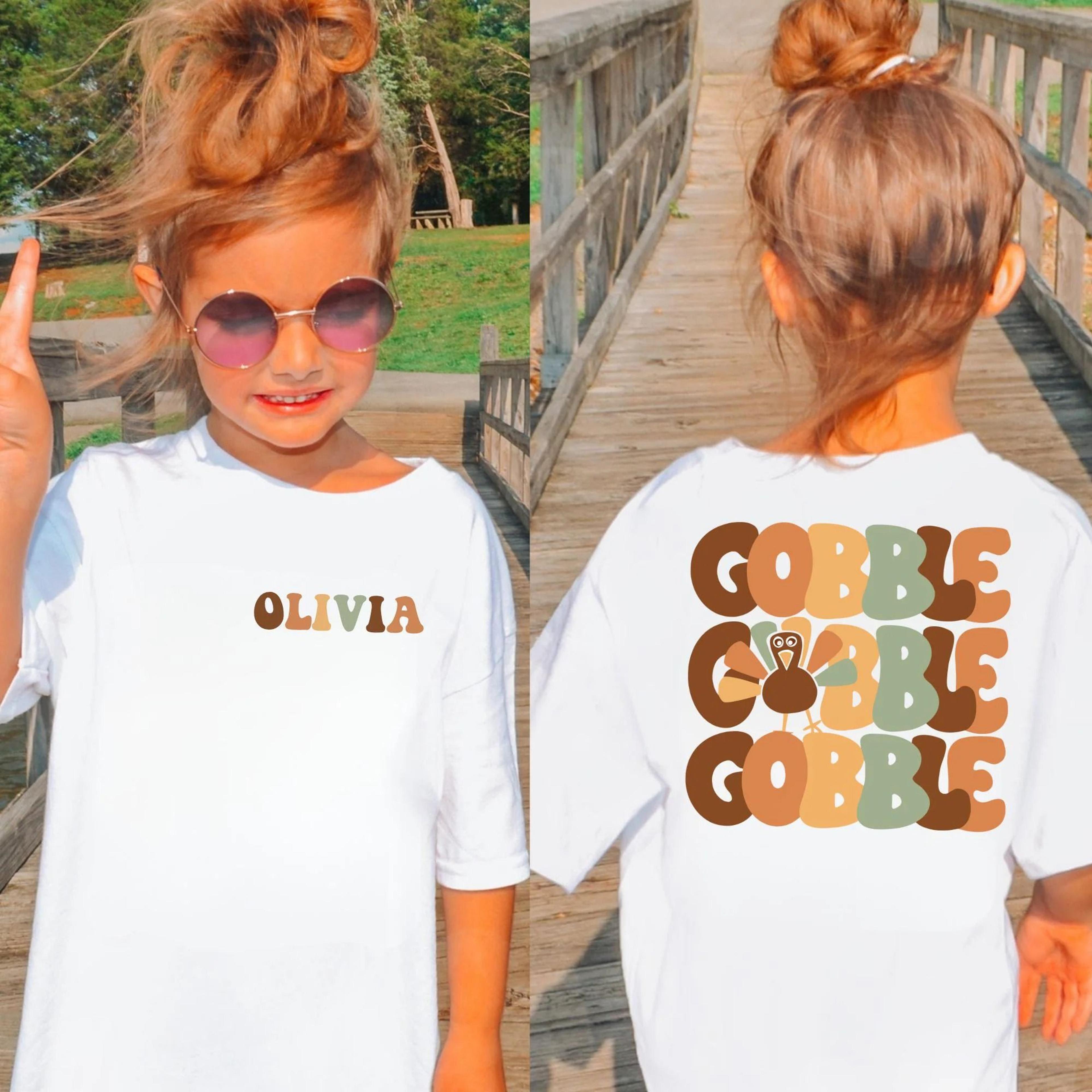 personalized gobble gobble shirt, thanksgiving kids shirt, custom name thanksgiving tee, turkey day shirt for kids, retr
