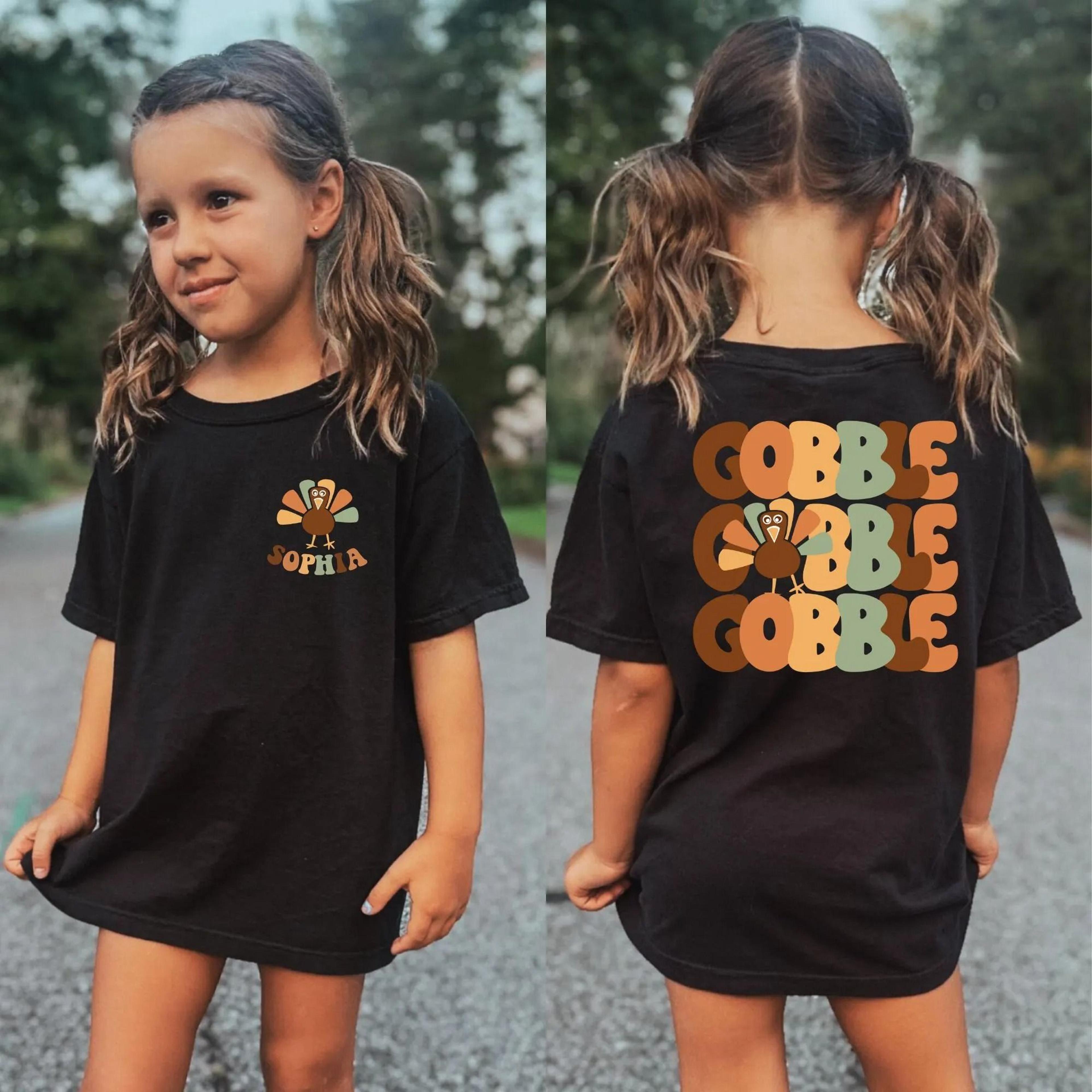 gobble gobble gobble toddler shirt, personalized thanksgiving kid shirt, thanksgiving name tee, turkey toddler shirt