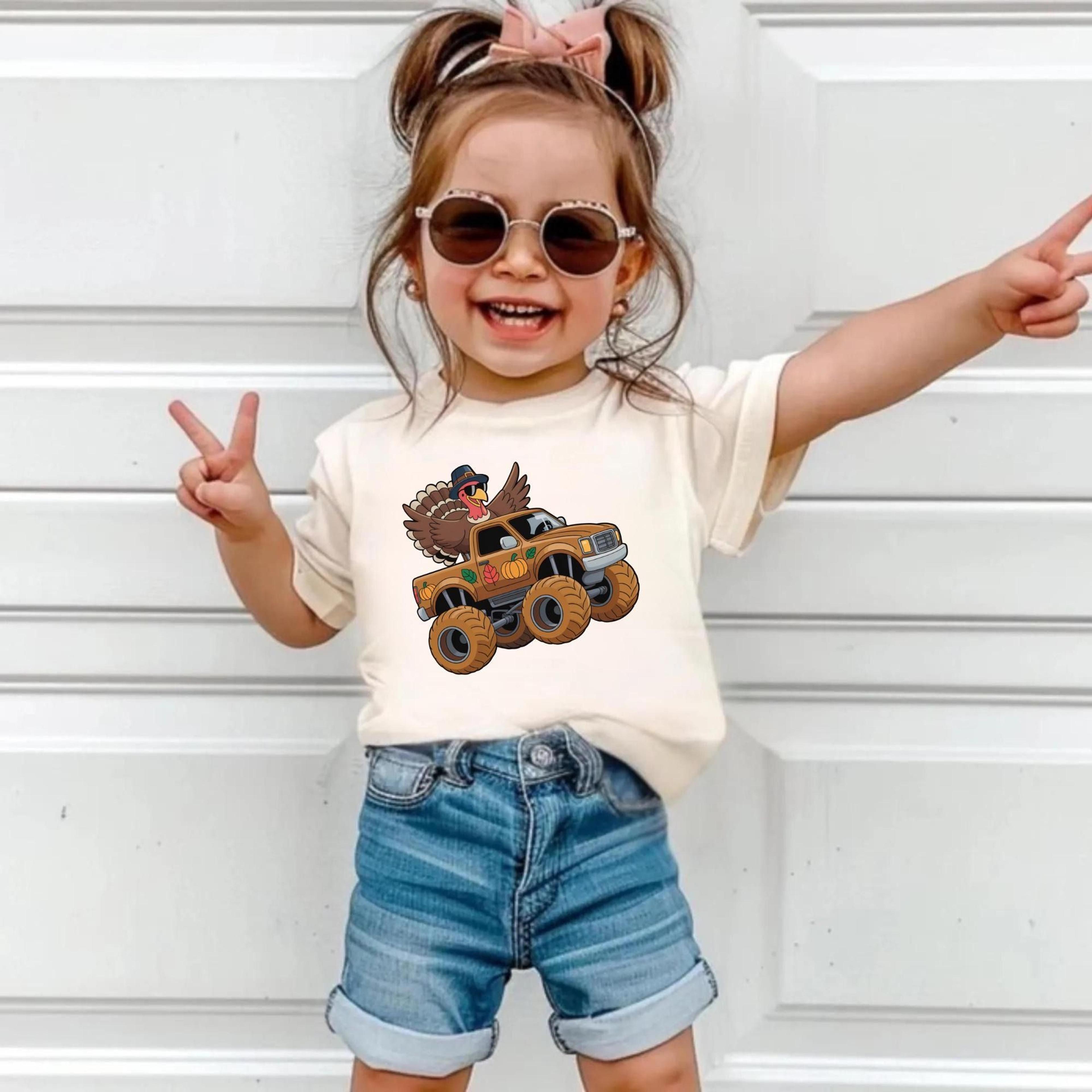 personalized monster truck turkey shirt, thanksgiving monster truck shirt, turkey truck toddler tee, personalized thanks