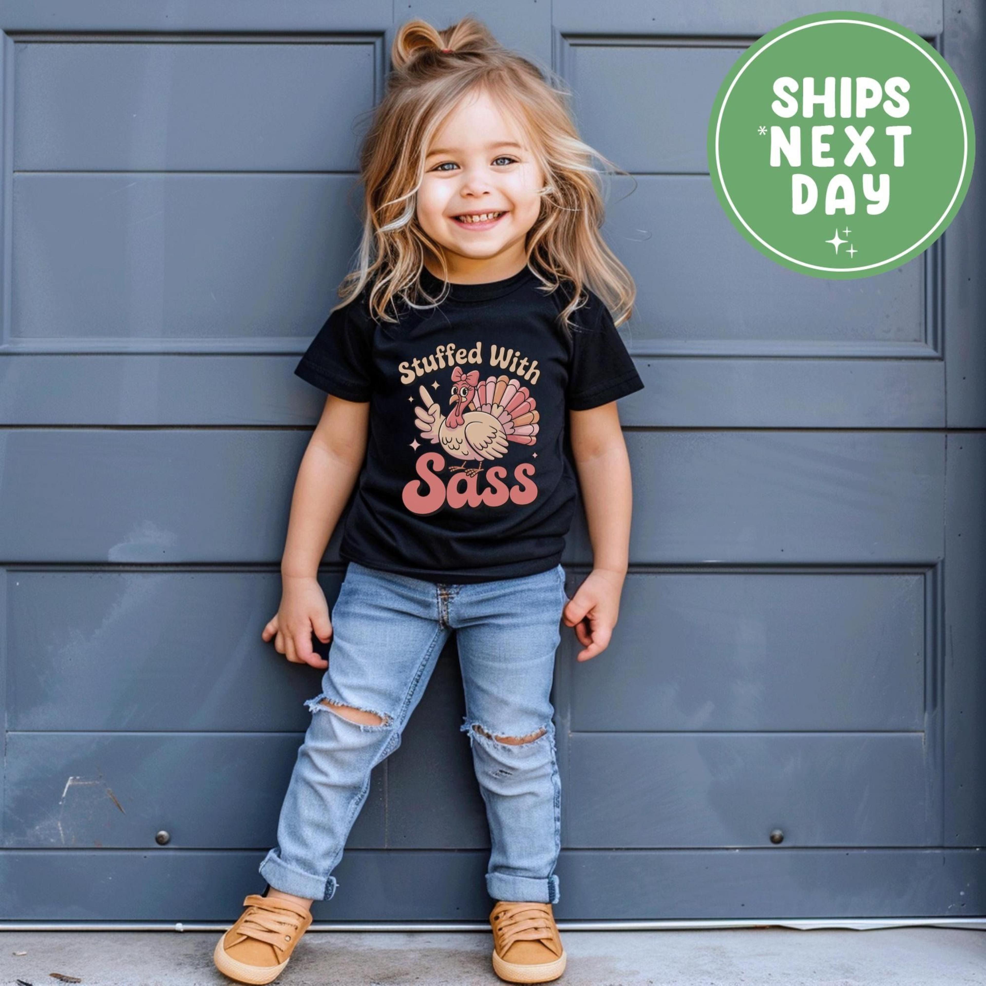 stuffed with sass toddler thanksgiving shirt, funny turkey girl shirt, cute thanksgiving kids tee, turkey day toddler