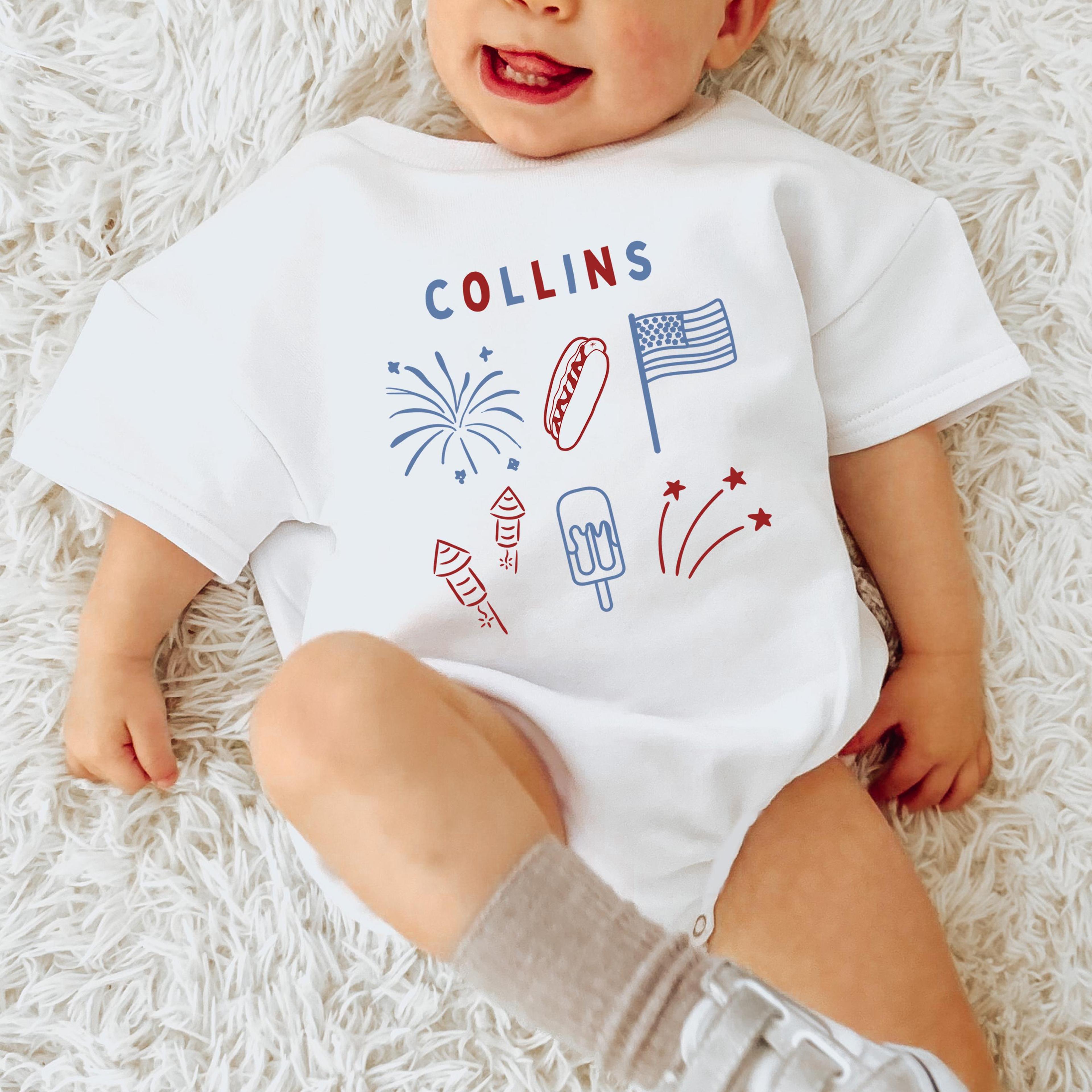 4th of july baby outfit, usa baby romper, patriotic baby bodysuit, independence day baby shirt, red white blue baby outf