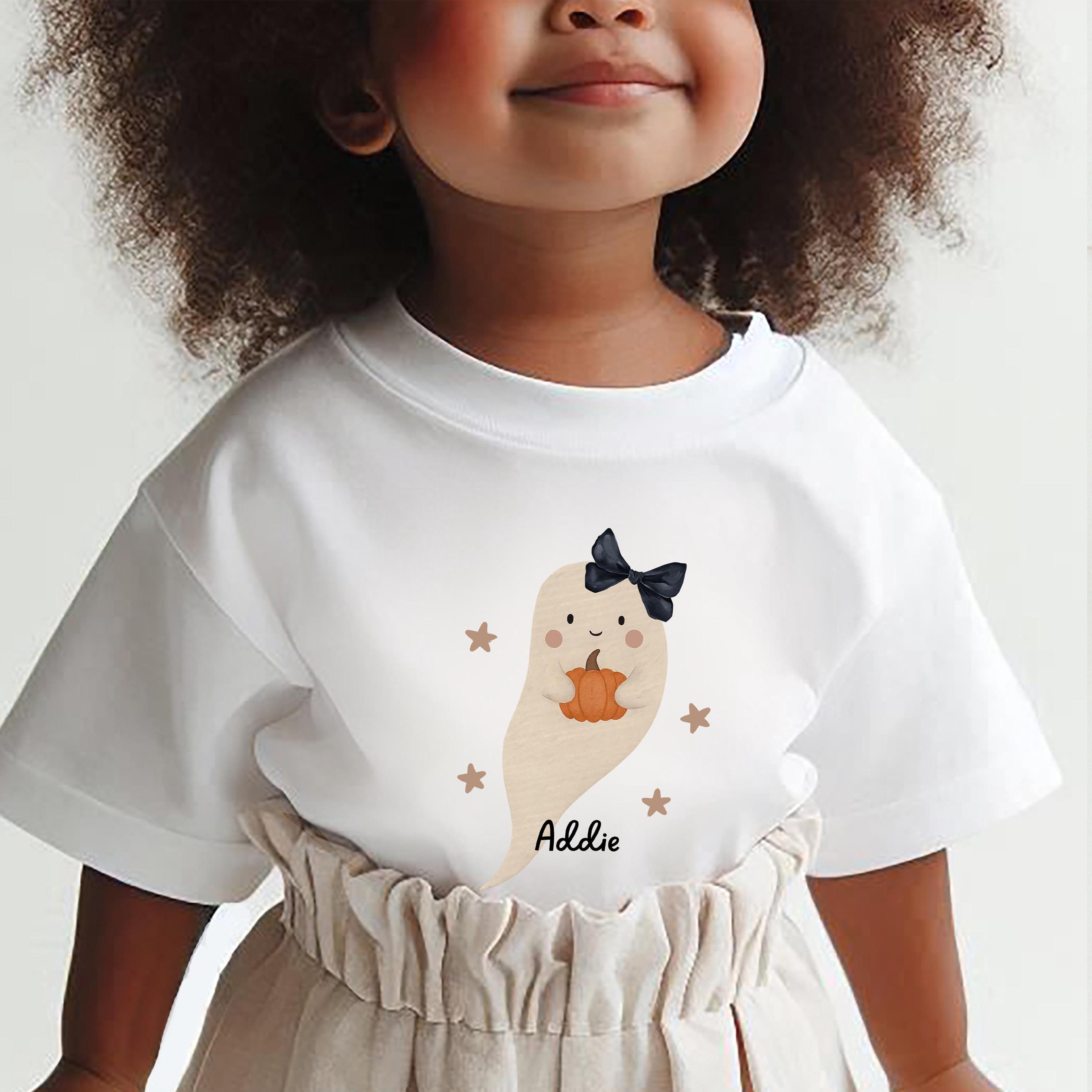 personalized girl ghost halloween shirt, custom name ghost tee, cute spooky season outfit, halloween girl shirt, fall gh