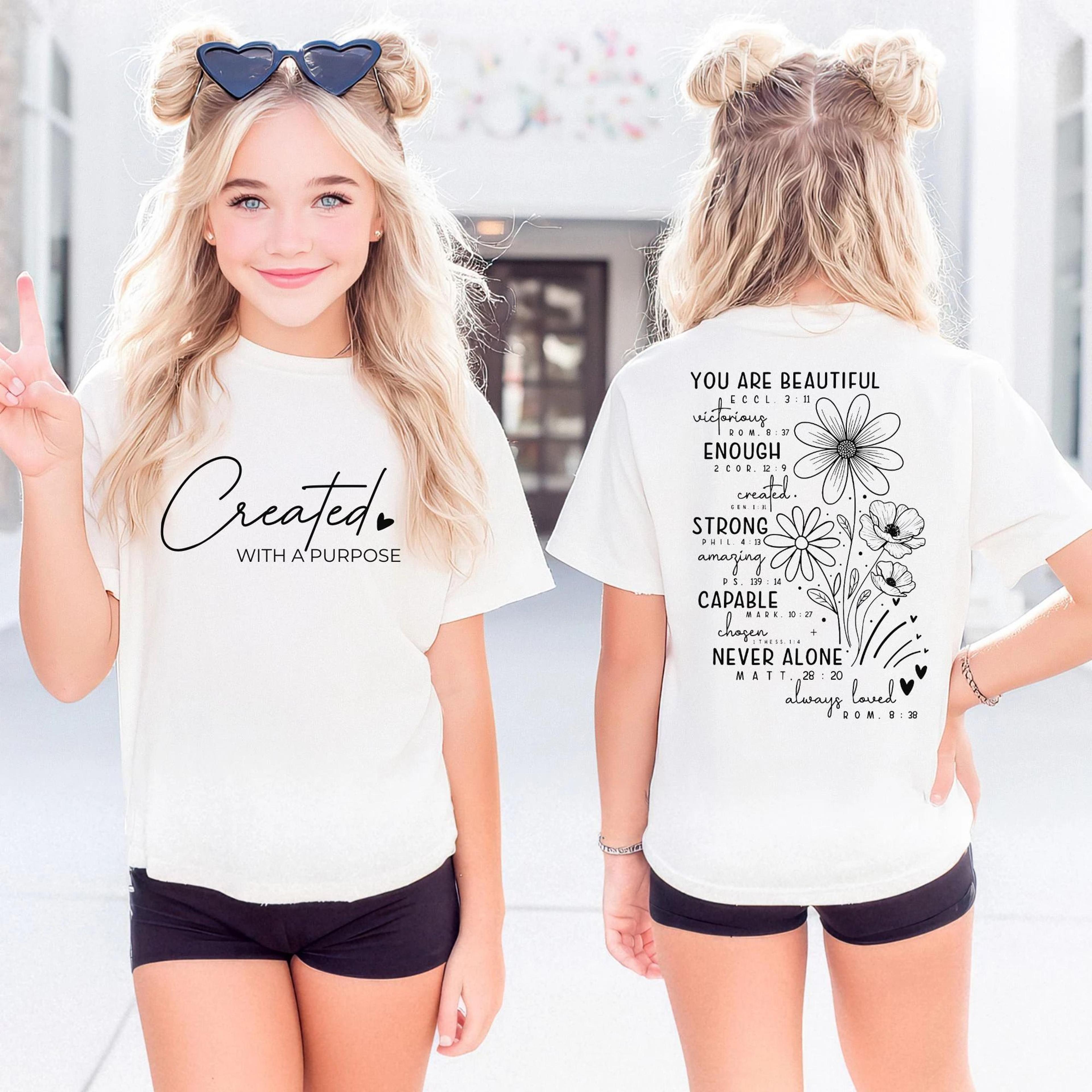 created with a purpose christian kids shirt, faith based kids tee, personalized christian girl shirt, bible verse youth