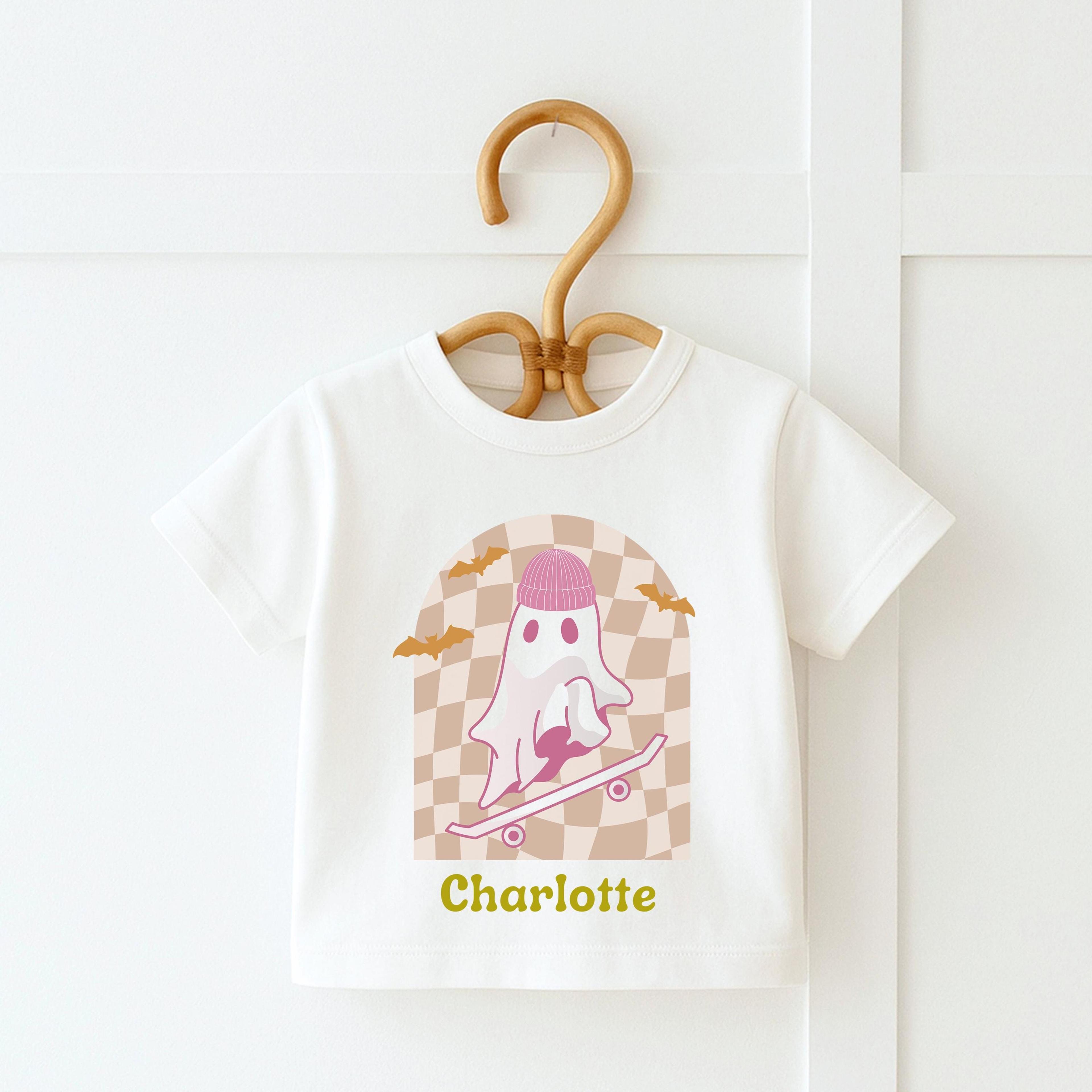 skateboarding ghost halloween shirt, rad ghost skate tee, cool spooky season outfit for kids, trick or treat shirt, hall