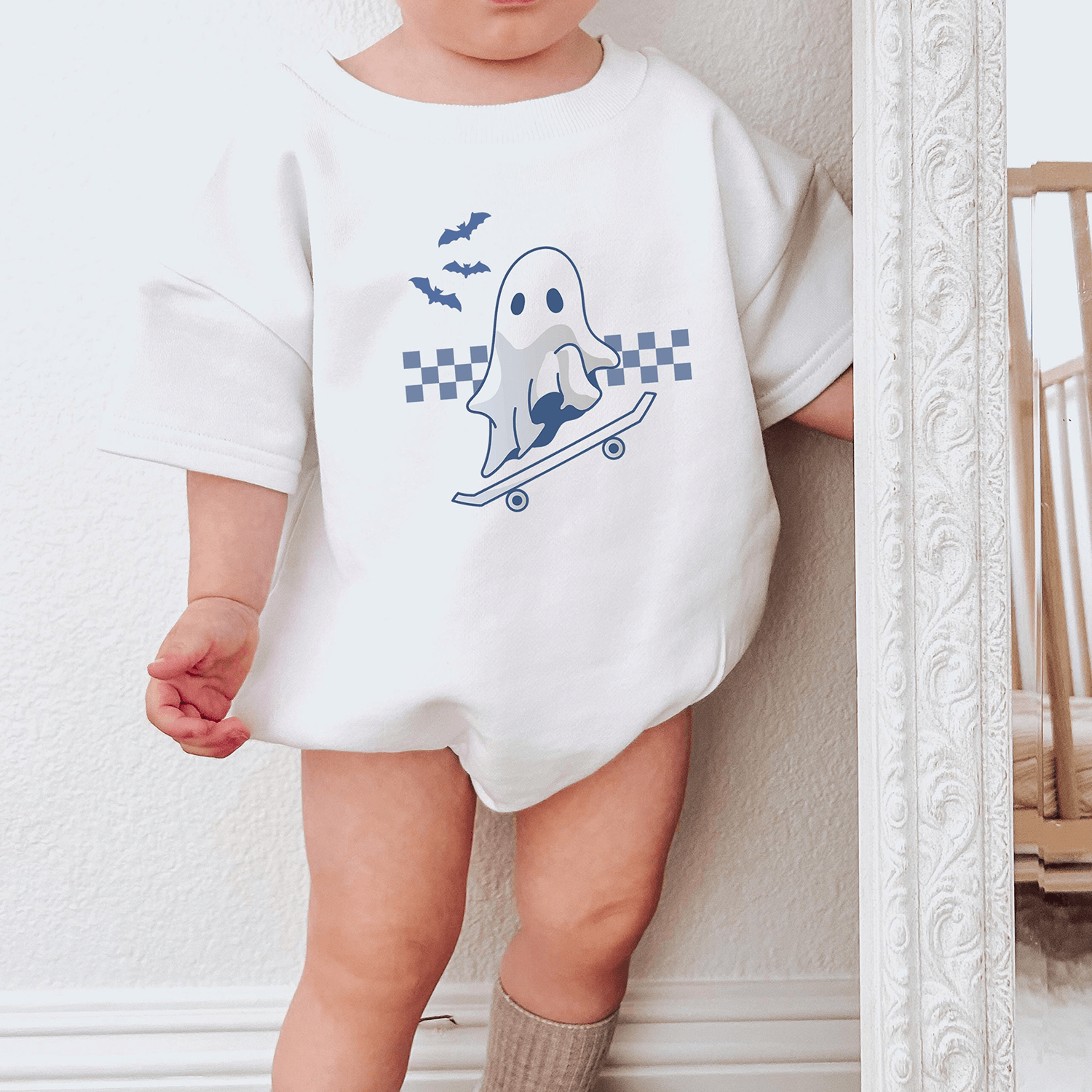 skateboarding ghost halloween shirt, retro ghost skate tee, cool spooky season outfit for kids, halloween skateboard shi