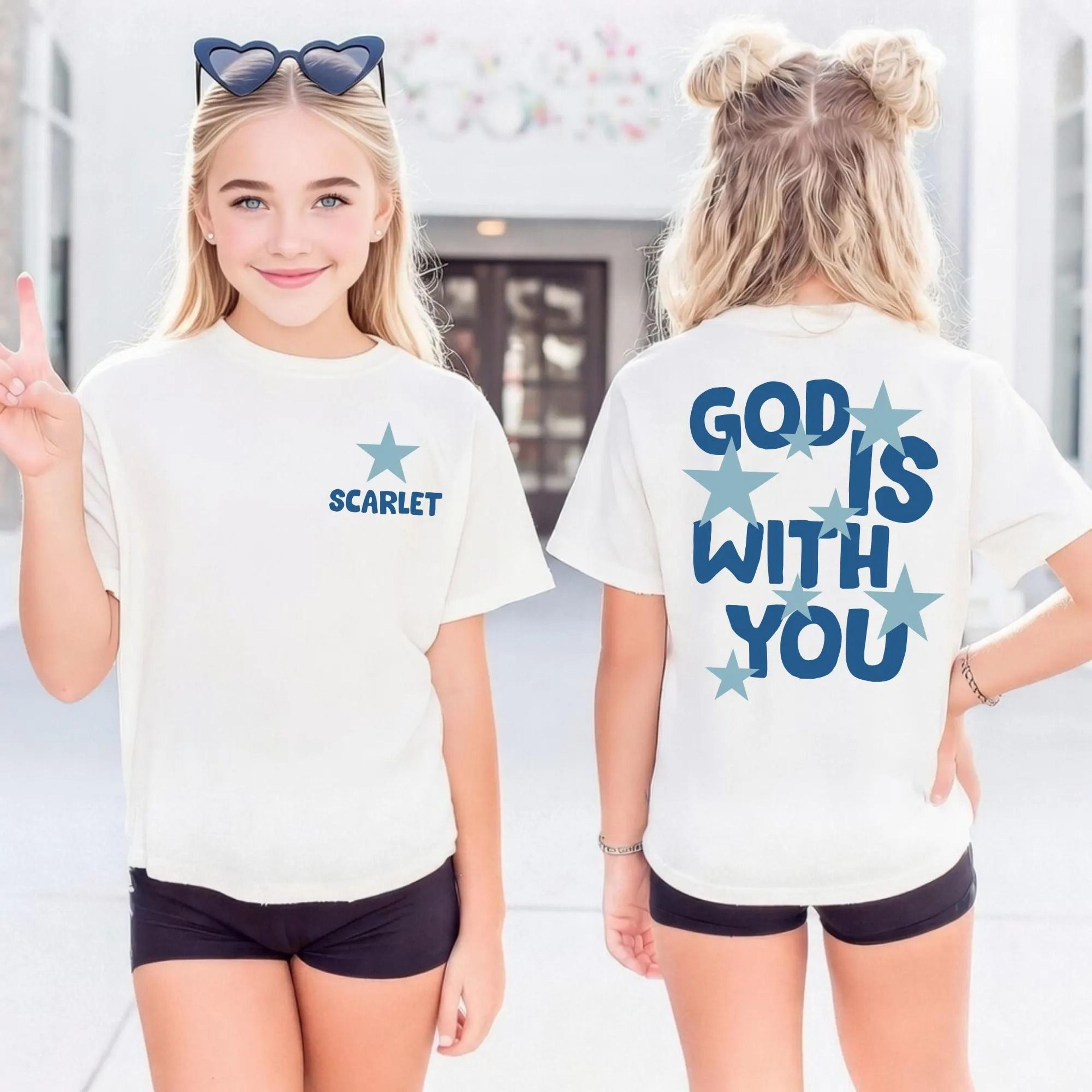 god is with you kids christian shirt, personalized christian girl shirt, faith based kids tee, custom name christian s