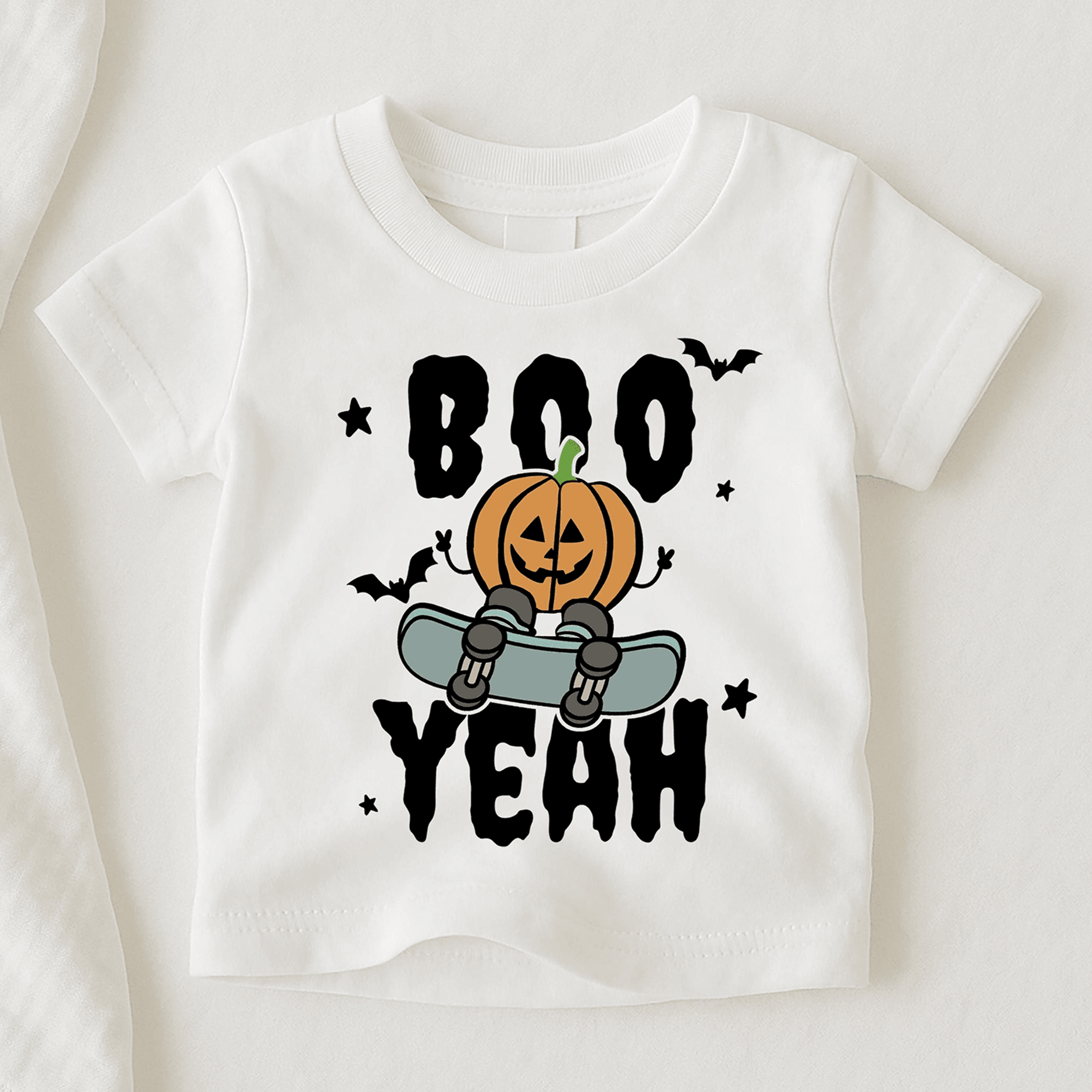 kids skater pumpkin halloween shirt, boo pumpkin skateboard tee, cool spooky season outfit, trick or treat skater shirt,