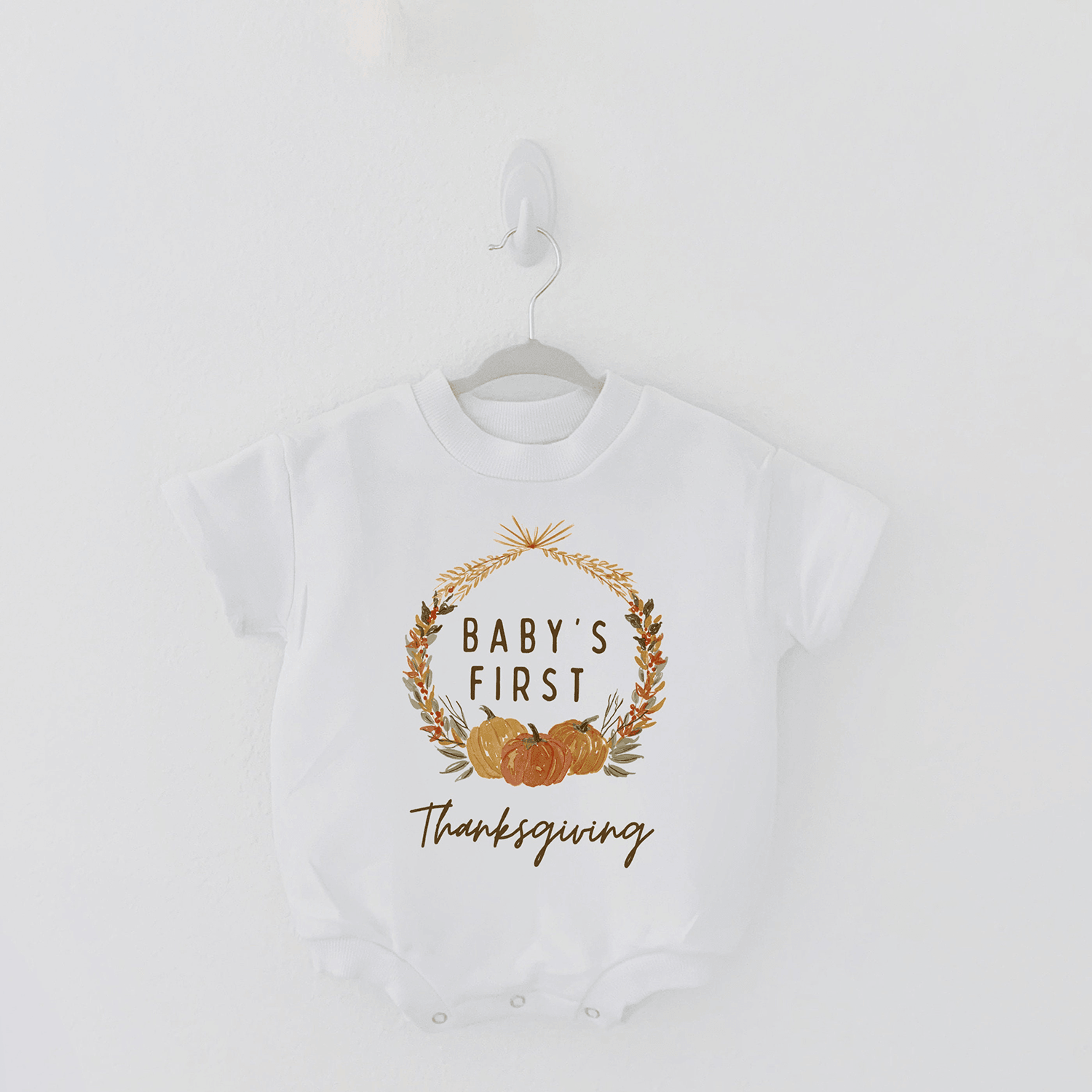 first thanksgiving baby outfit, baby's first thanksgiving romper, my first thanksgiving shirt, cute turkey baby apparel,