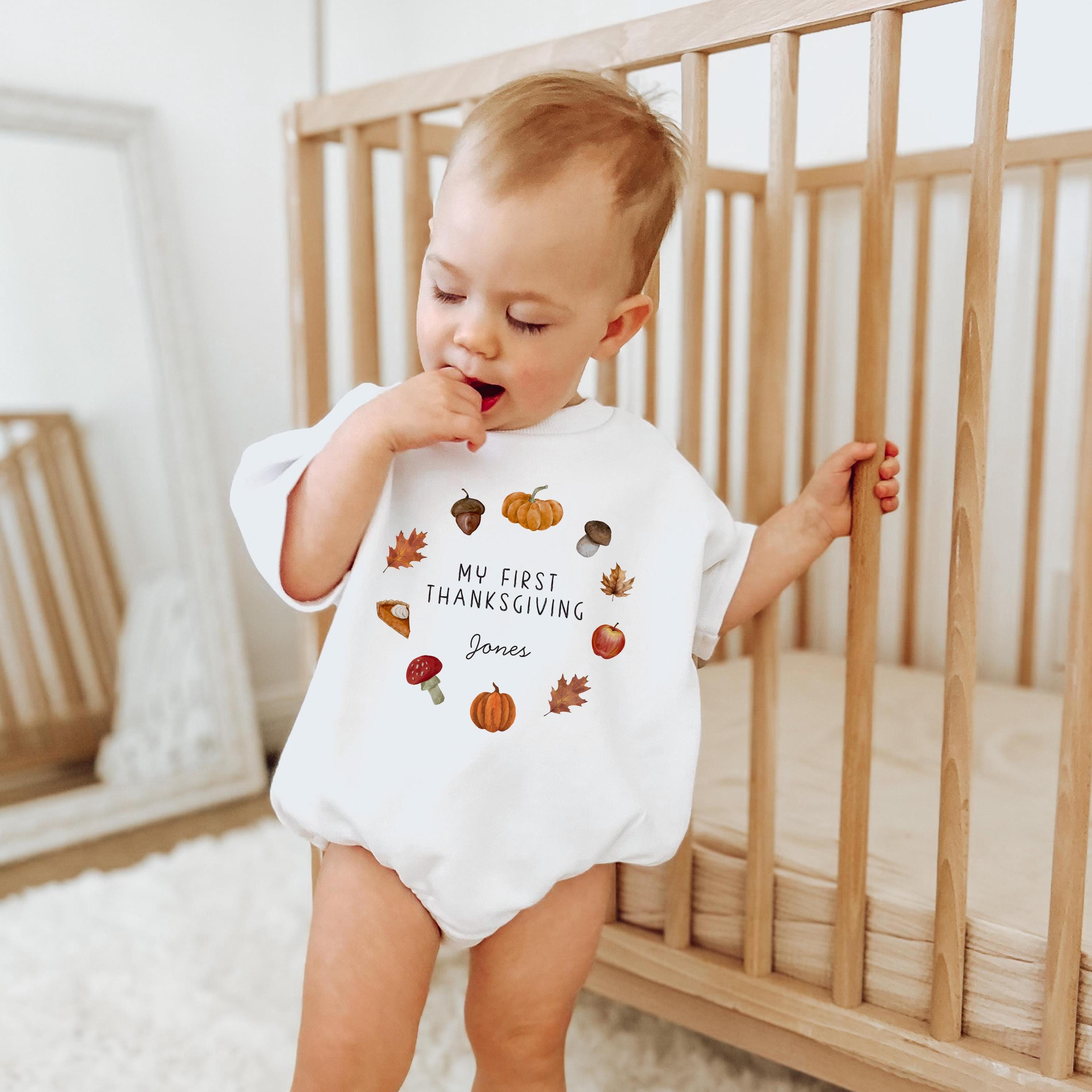first thanksgiving baby outfit, personalized baby's first thanksgiving romper, my first turkey day shirt, custom fall ba