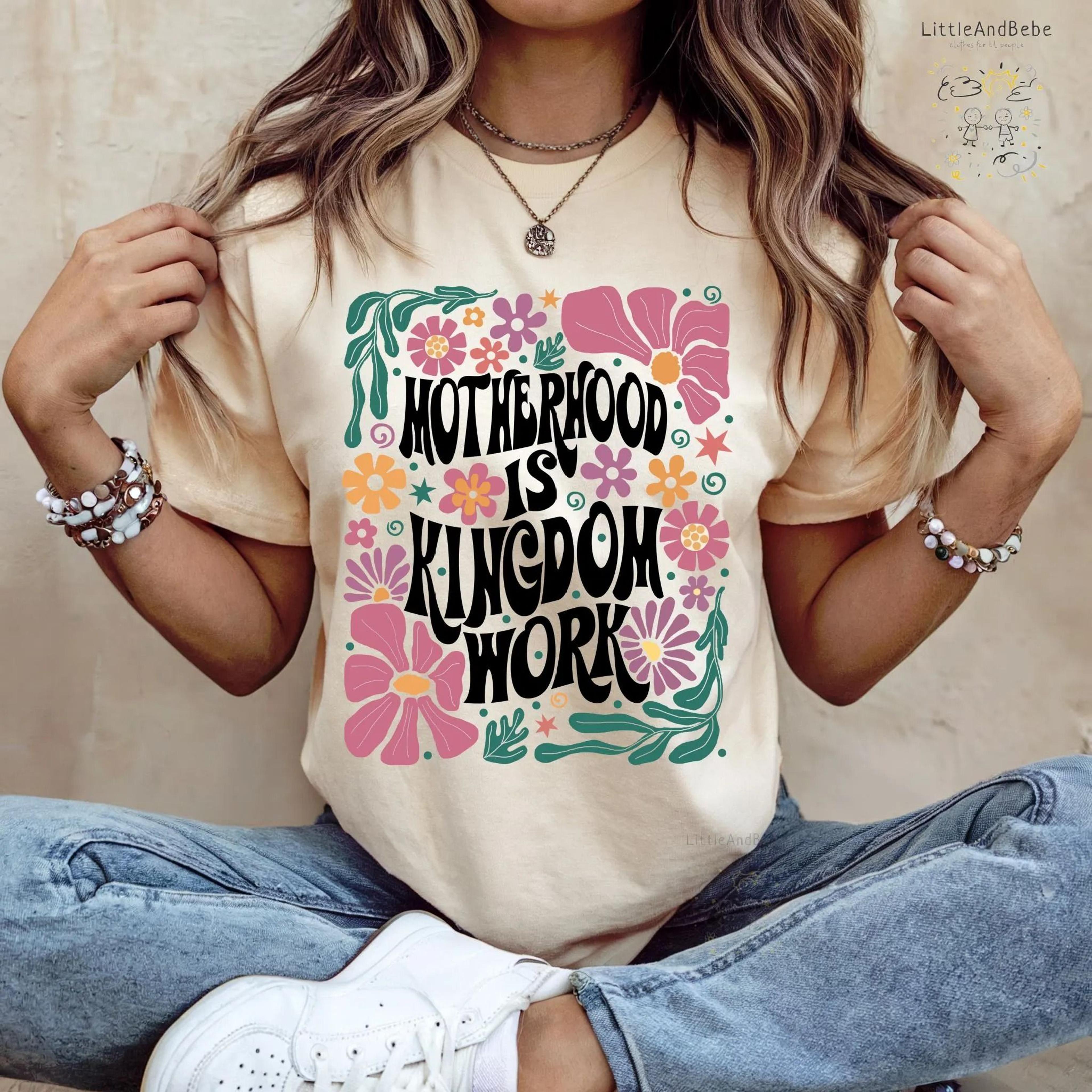 motherhood is kingdom work shirt, christian mom shirt, floral faith tee, mother's day gift, mama graphic tee