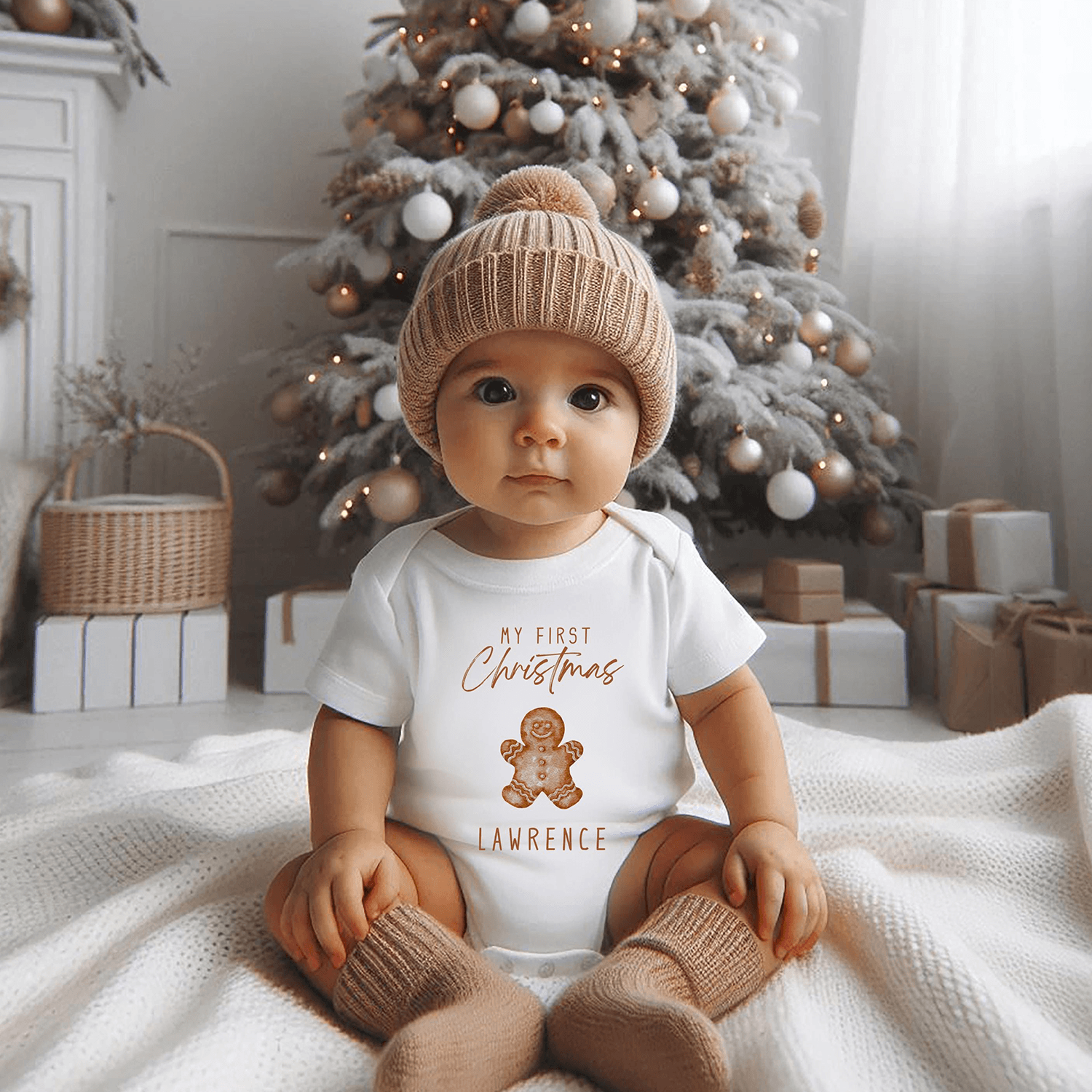 first christmas baby outfit, personalized gingerbread christmas romper, my first christmas baby shirt, custom holiday ba