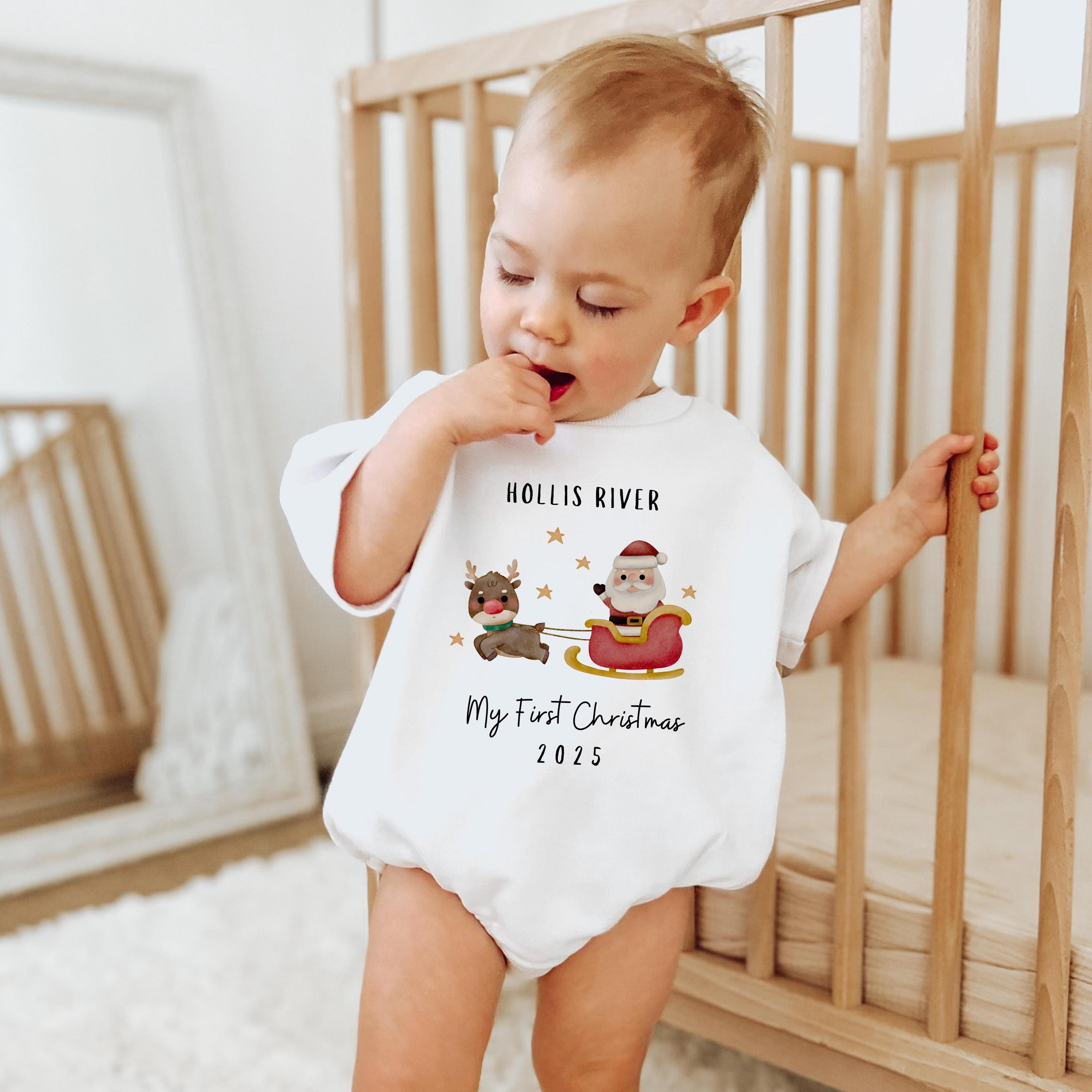 baby first christmas romper, my first christmas one piece outfit, personalized holiday baby bodysuit, gingerbread christ