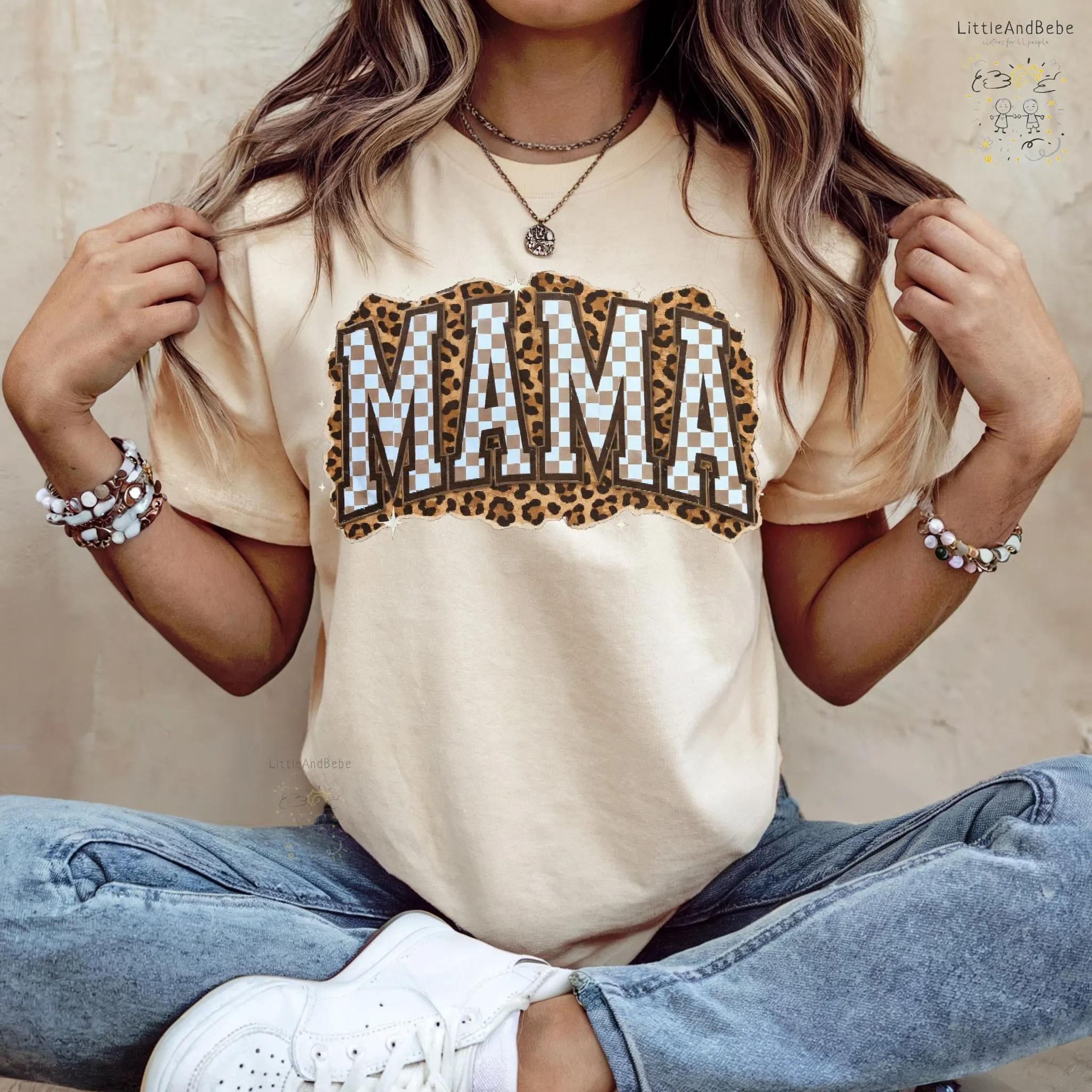 mama leopard print sweatshirt, trendy mama crewneck, mother's day gift, checkered mama shirt, mom sweatshirt