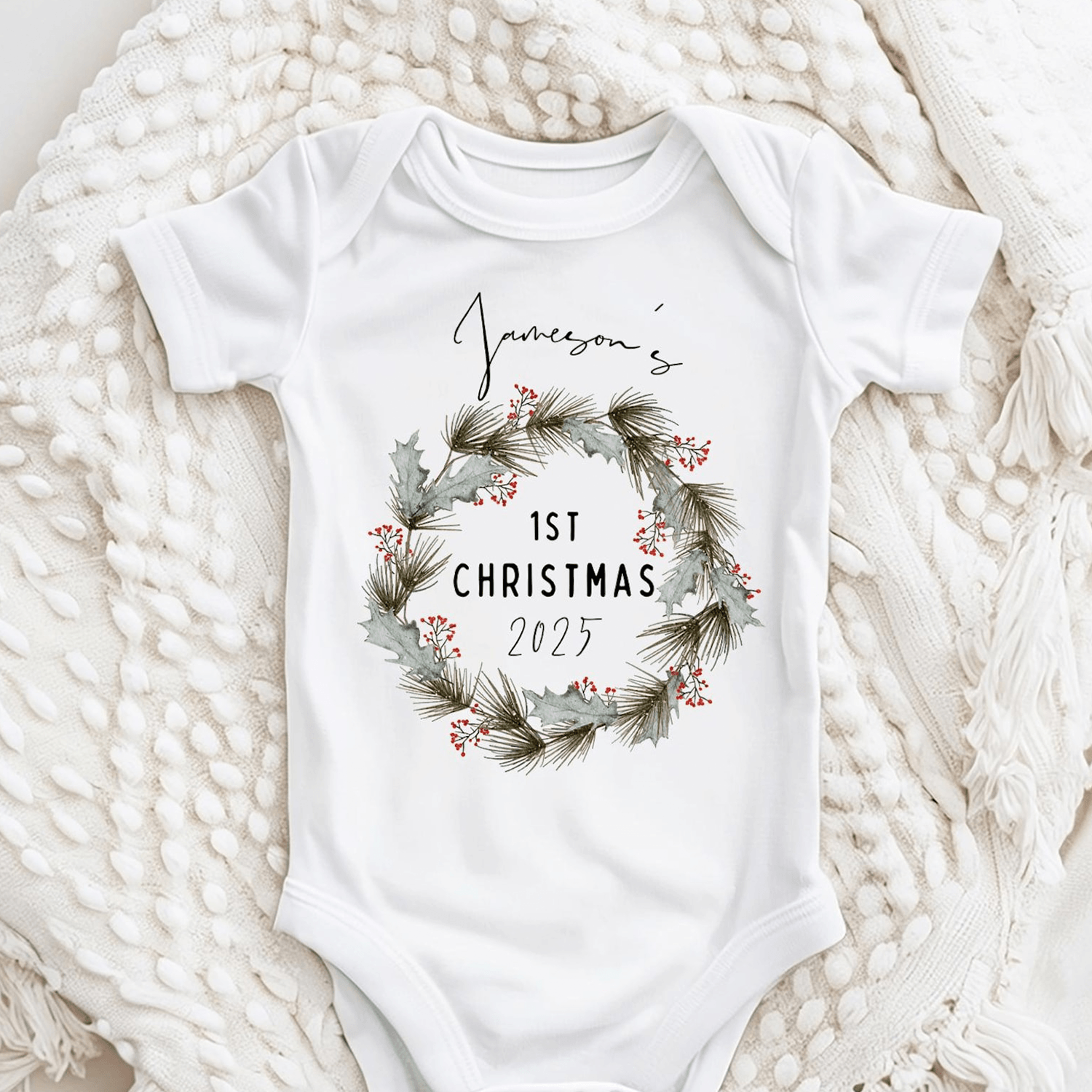 baby's first christmas outfit, my first christmas baby romper, personalized holiday bodysuit, infant christmas one piece