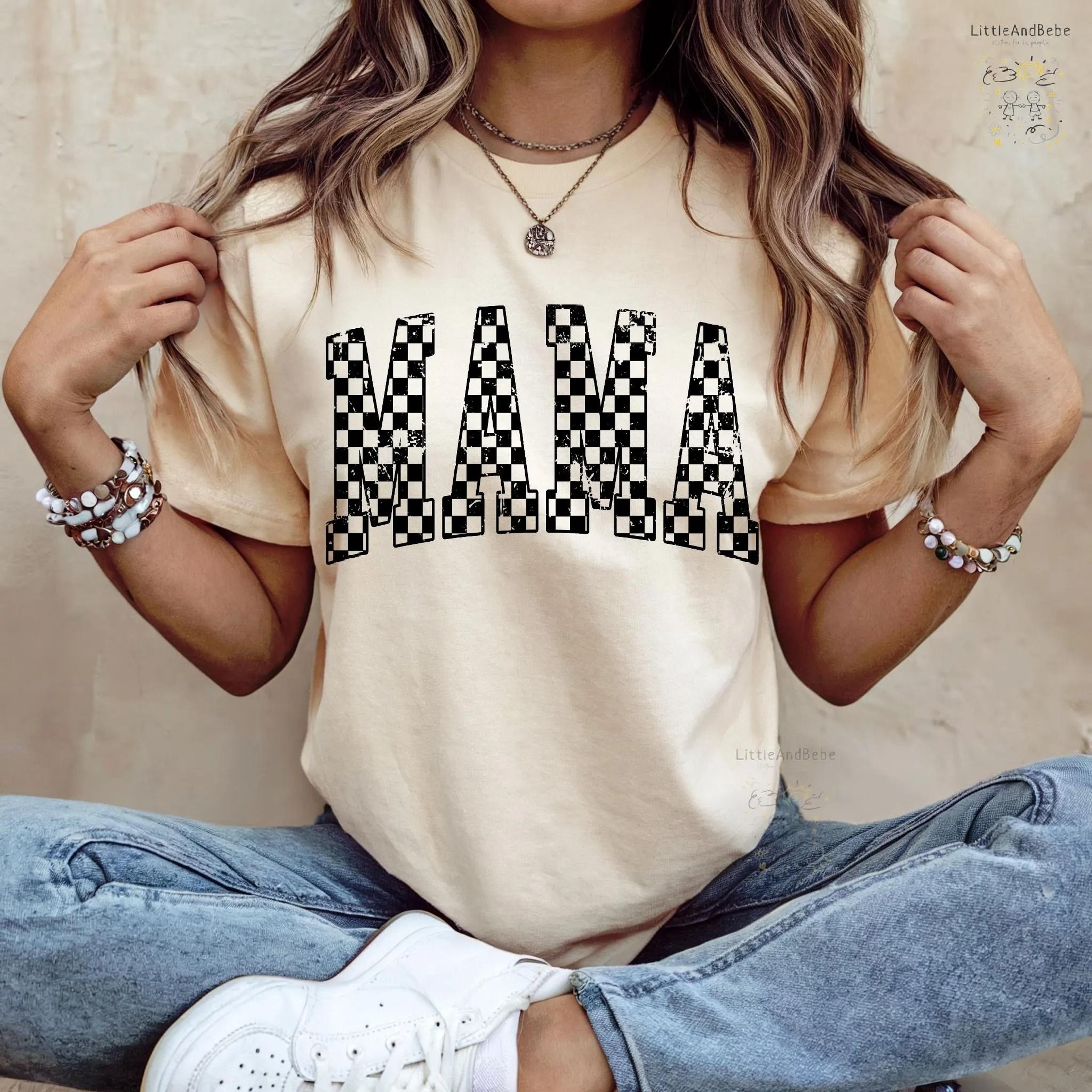 mama checkered shirt, trendy mama tee, mother's day gift for mom, retro checkered mama graphic t shirt