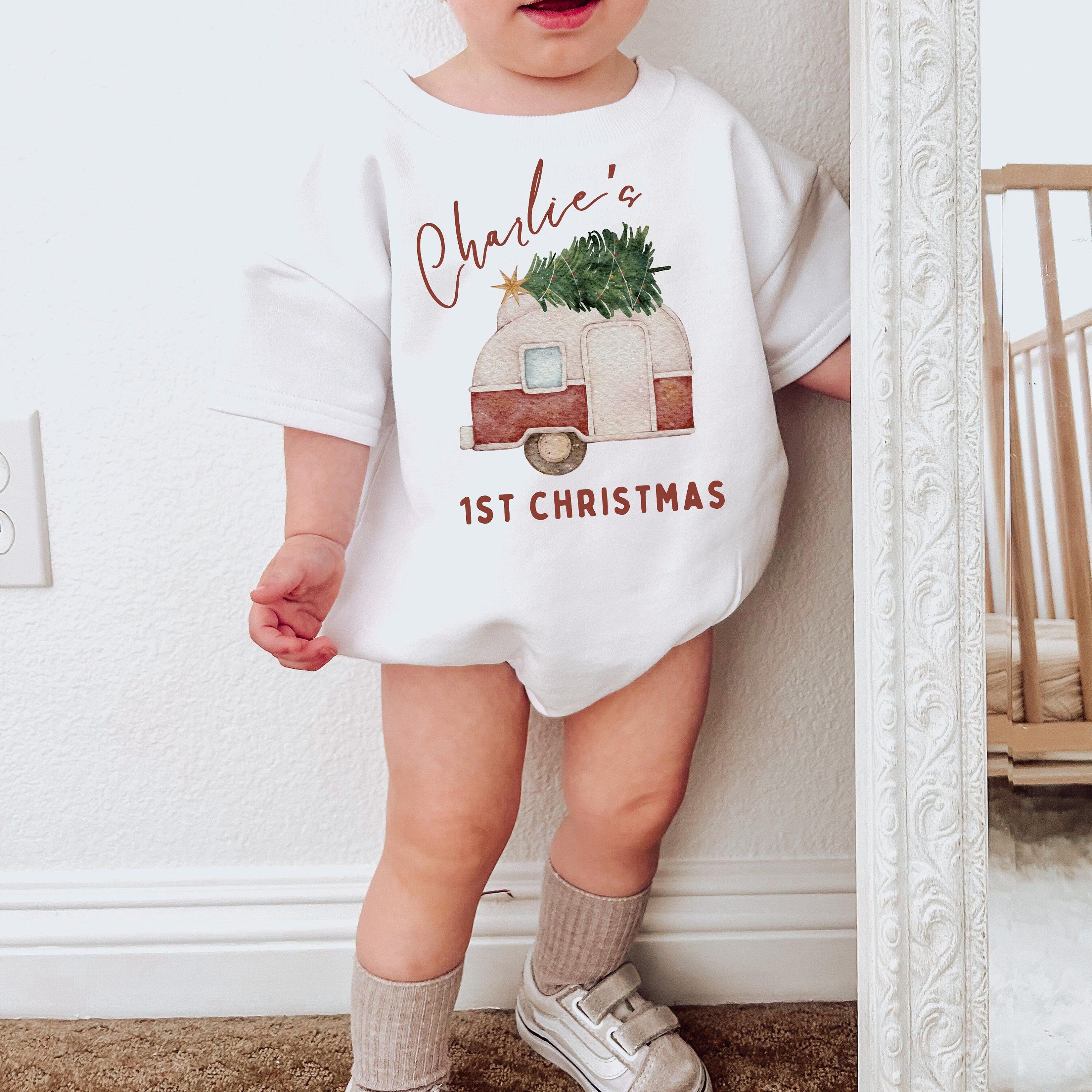 first christmas baby romper, my first christmas baby outfit, personalized holiday bodysuit, infant christmas one piece,