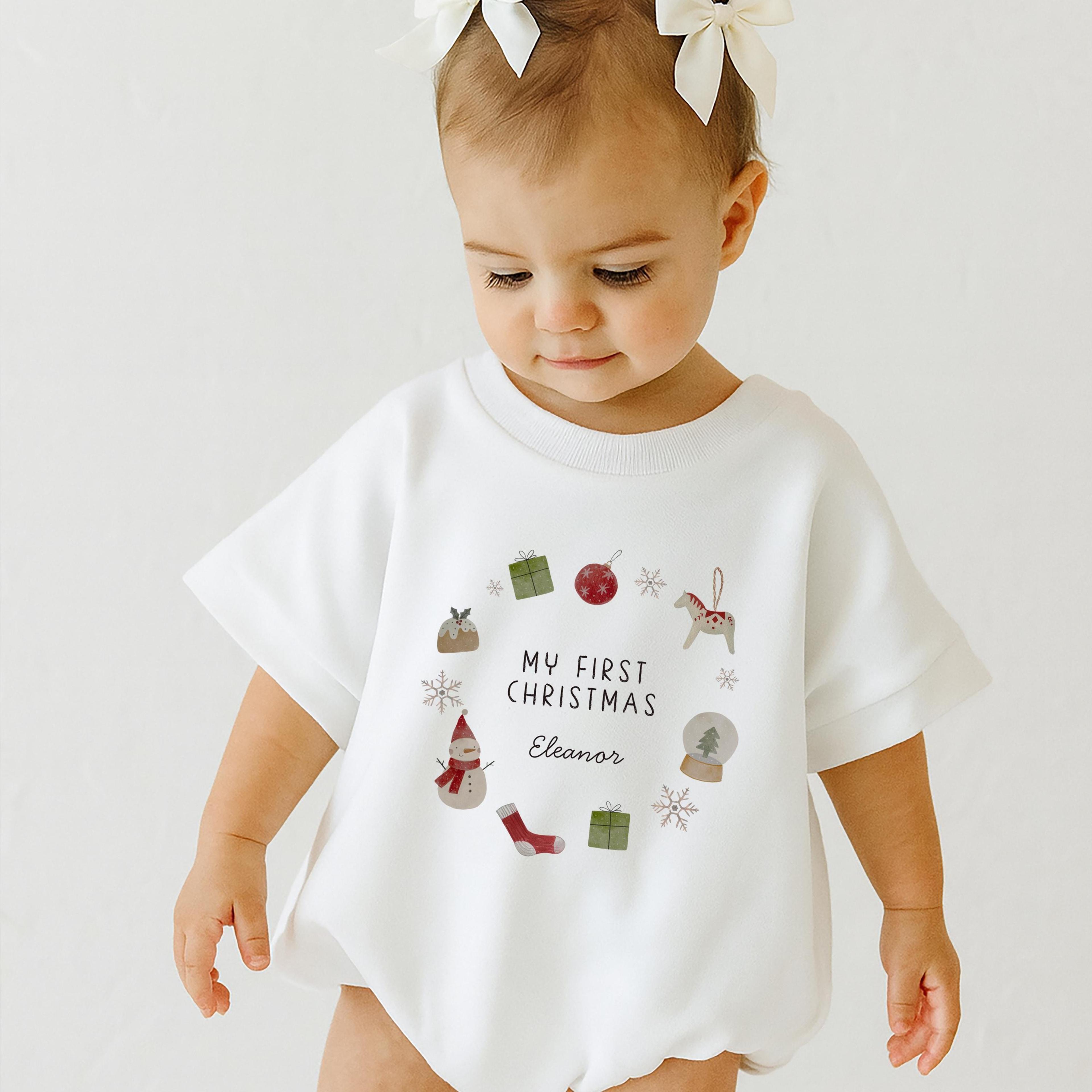 personalized my first christmas baby romper, custom name christmas bodysuit, baby first christmas outfit, holiday keepsa