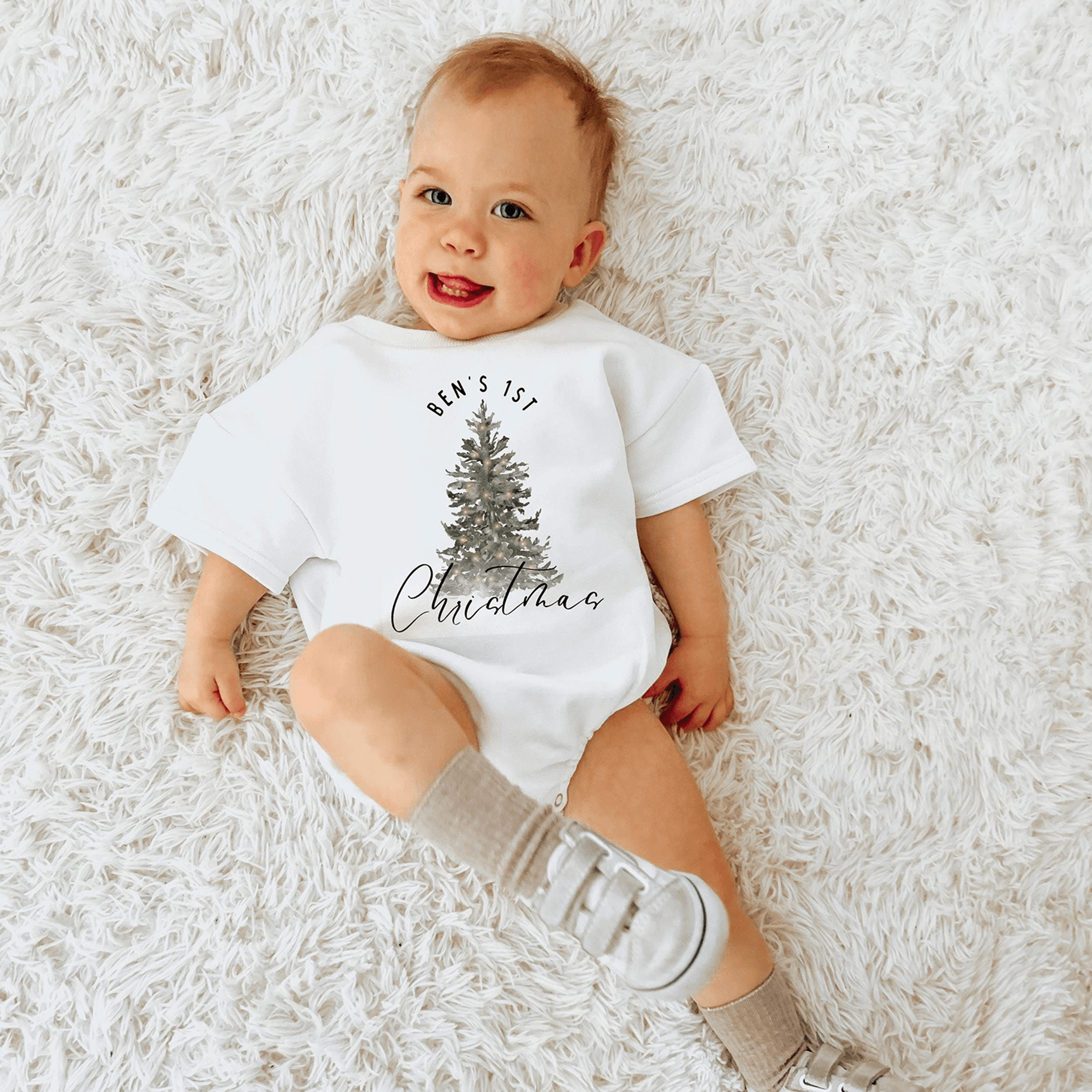 first christmas baby outfit, my first christmas romper, personalized holiday baby bodysuit, infant christmas one piece,