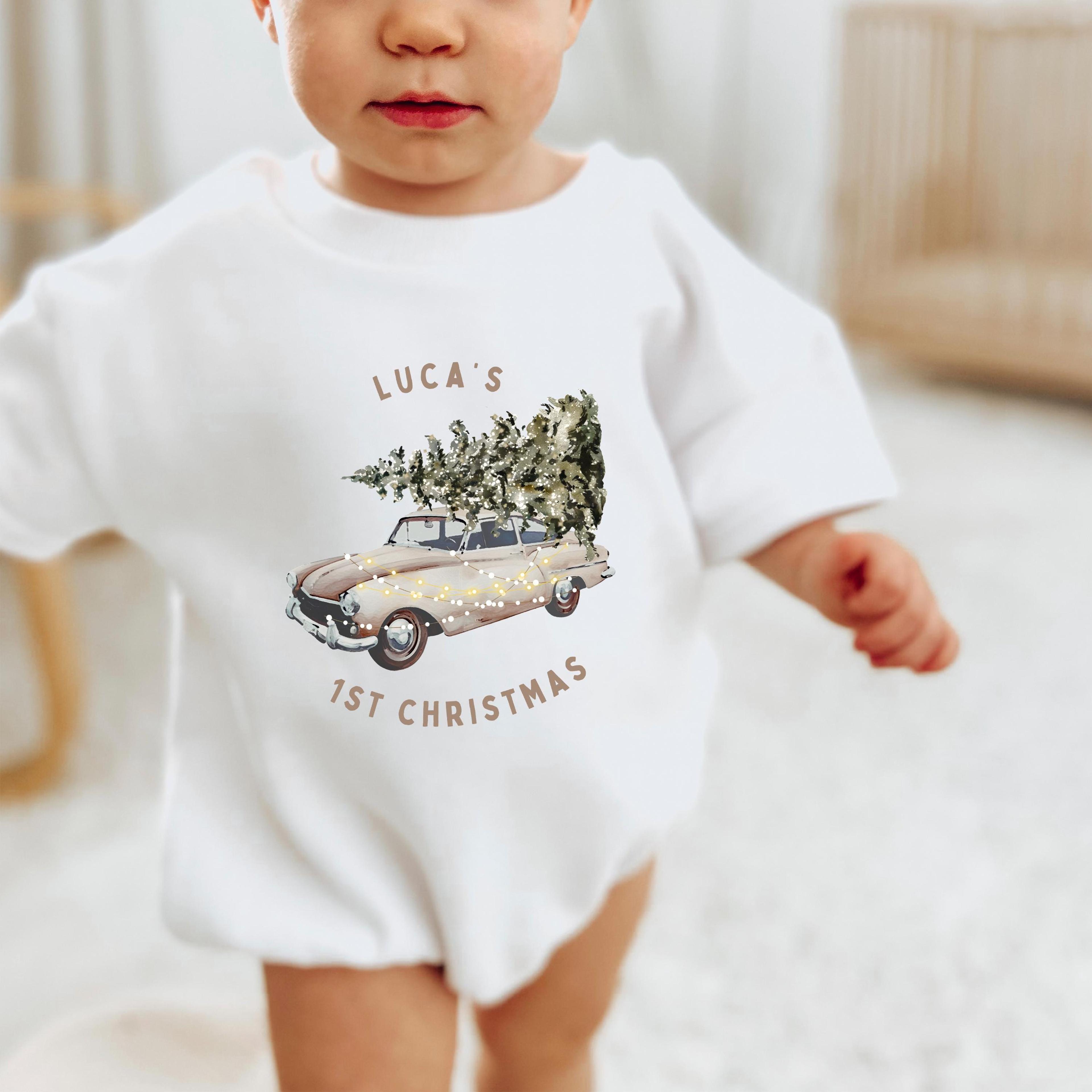 personalized my first christmas baby romper, baby first christmas outfit, custom holiday bodysuit, infant christmas one