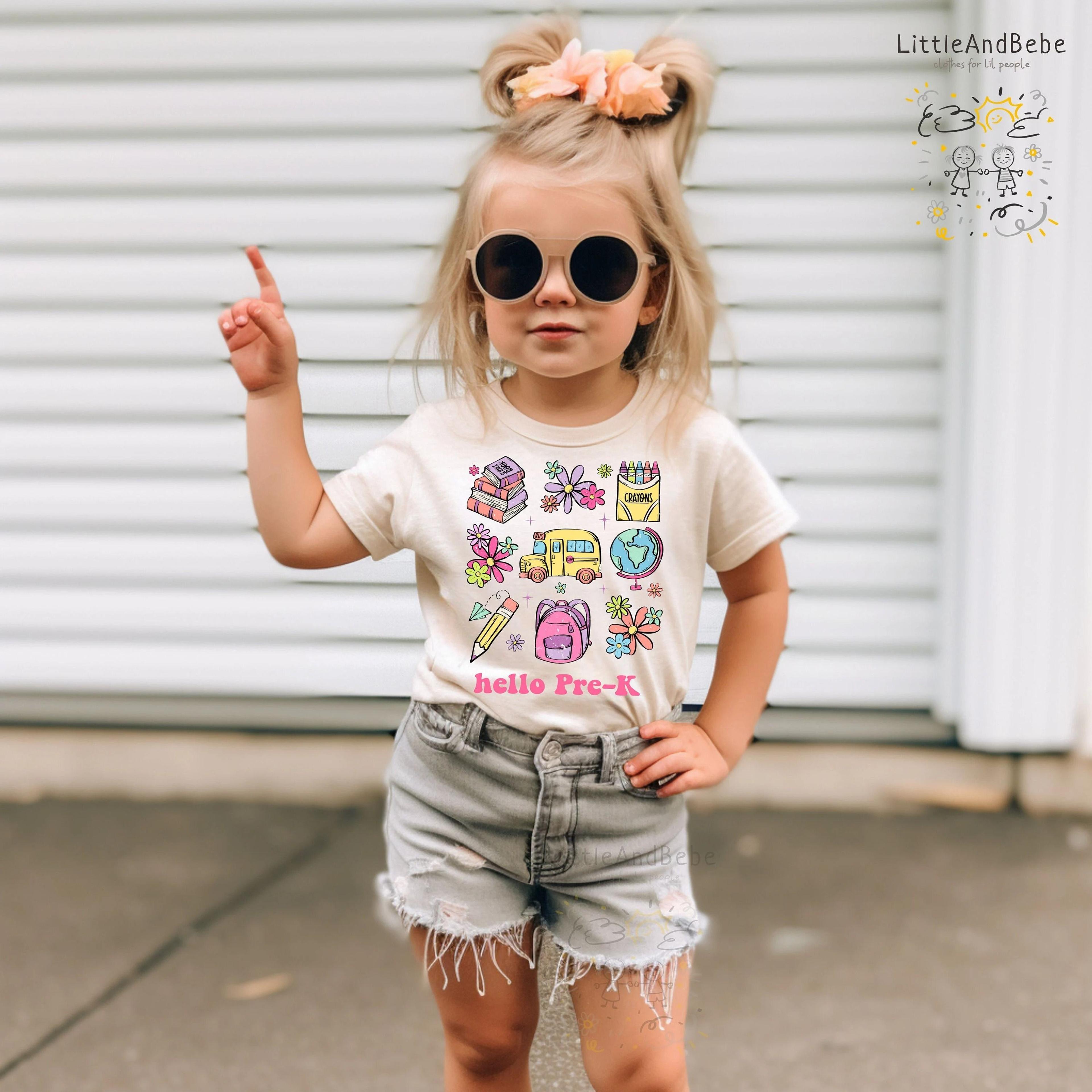 hello pre-k shirt, first day of preschool shirt, back to school toddler tee, pre k outfit, preschool girl shirt
