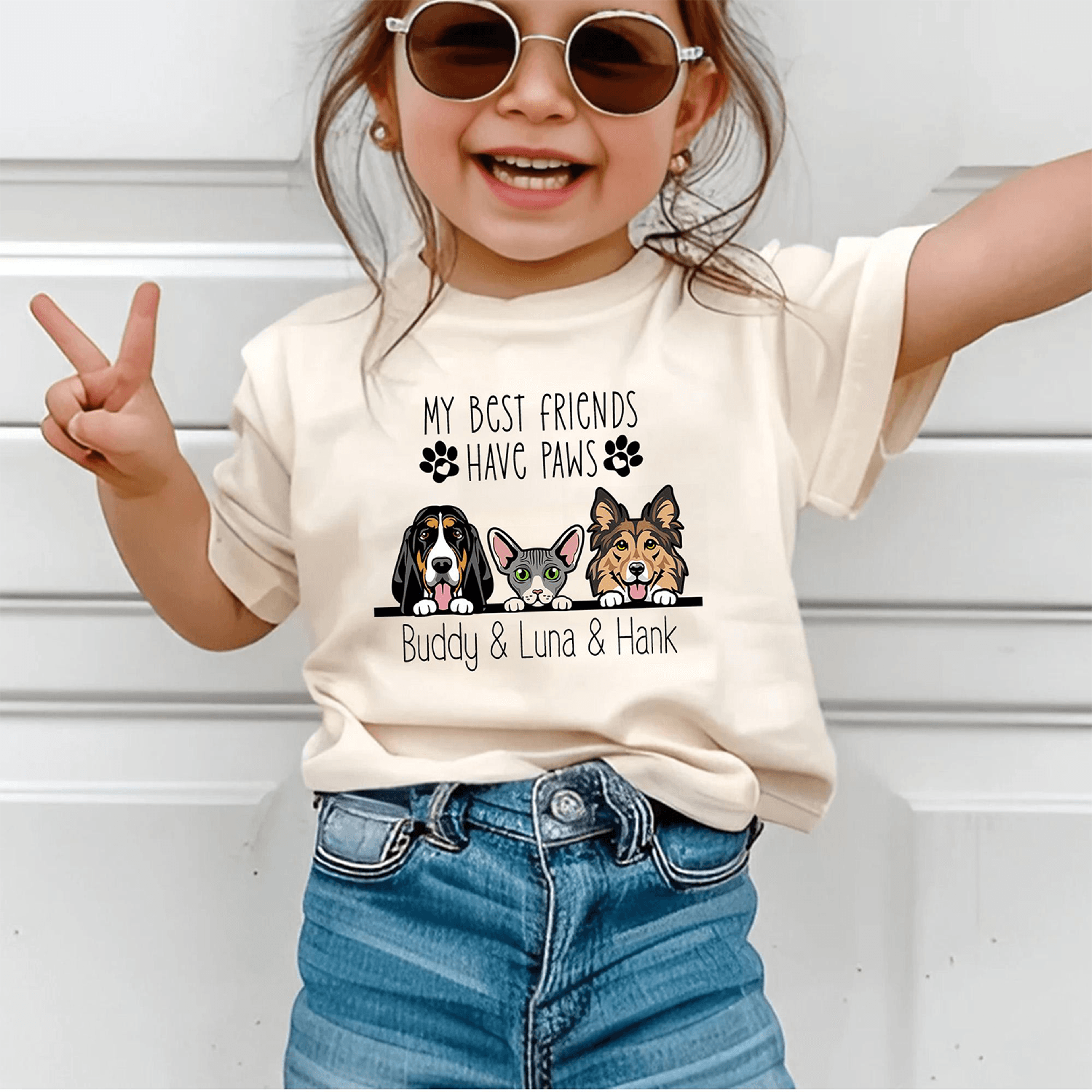my best friends have paws shirt, personalized pet lover shirt, custom dog cat kids tee, animal lover gift for children