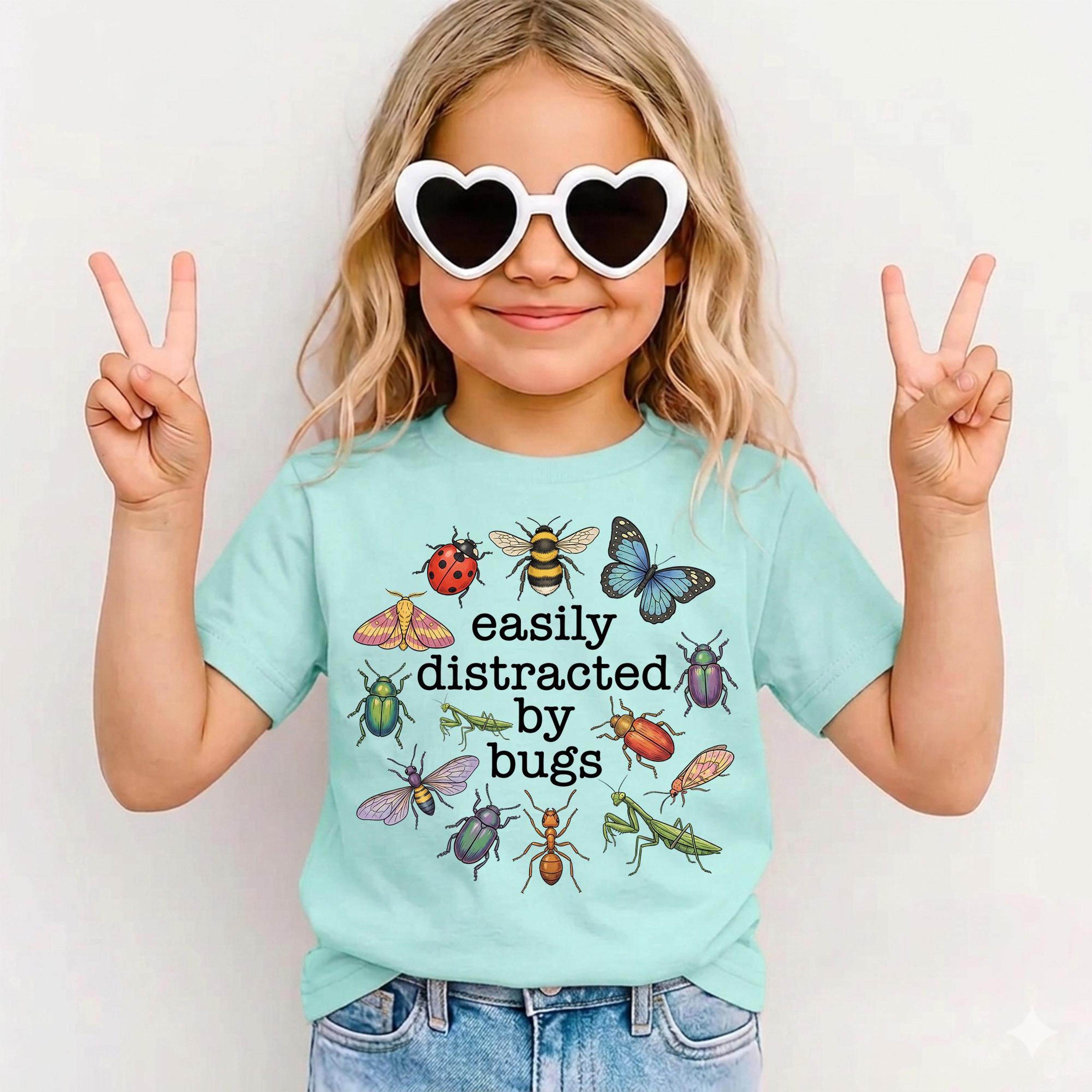 easily distracted by bugs shirt, cute entomologist shirt, bug lover kids tee, insect lover gift, nature explorer shirt