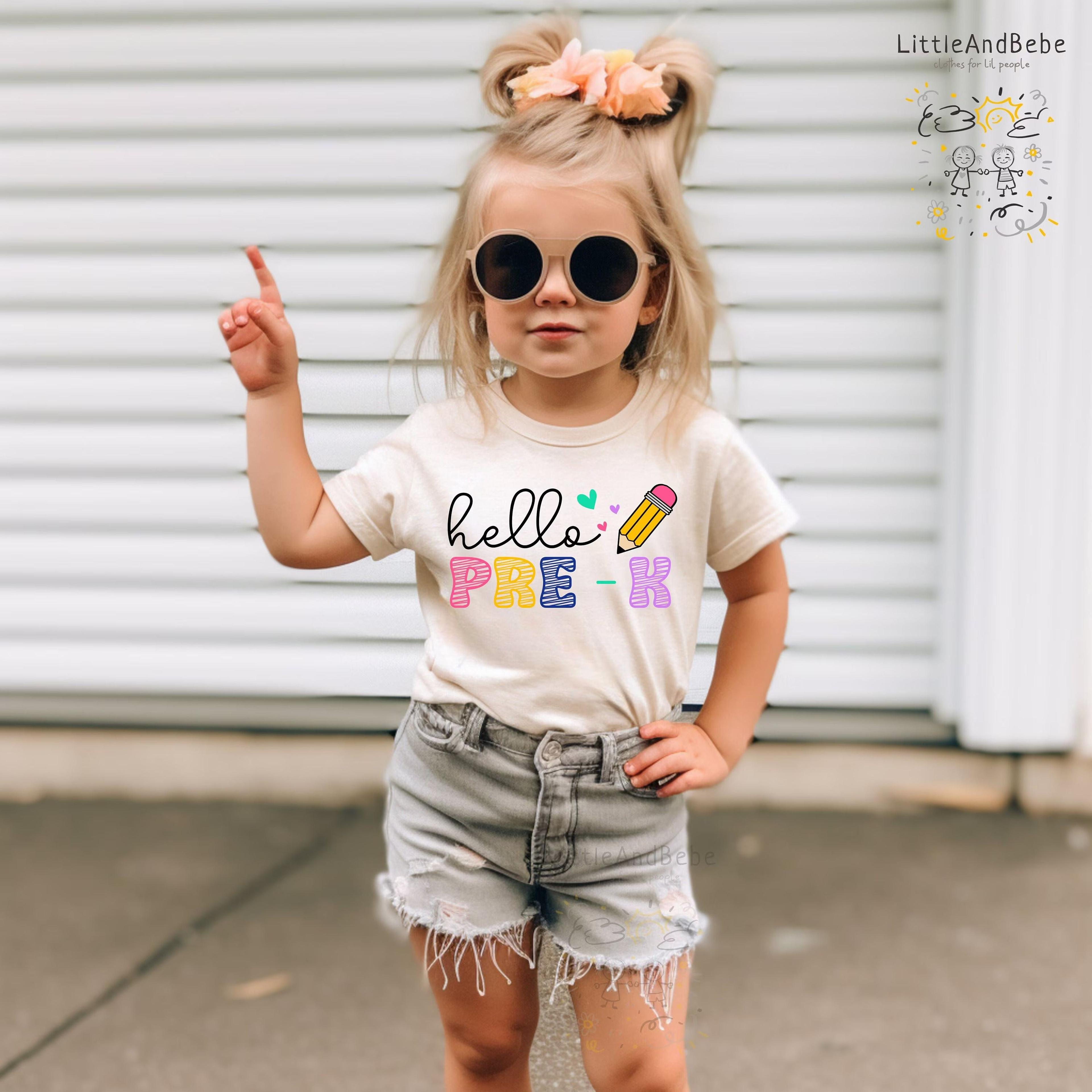 hello pre-k shirt, first day of pre k tee, preschool girl shirt, back to school outfit, pre kindergarten kids shirt